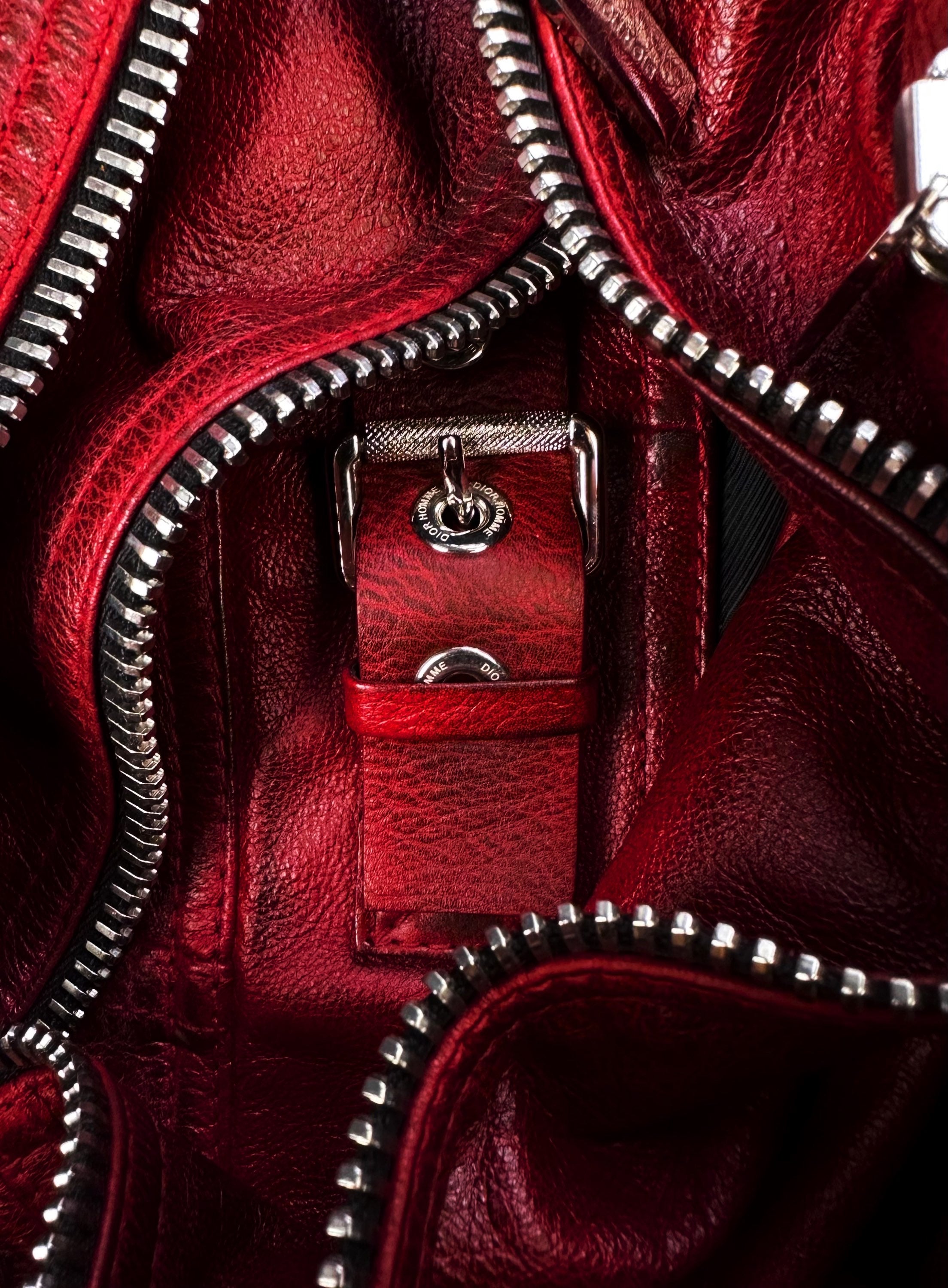 Dior Homme ‘Ribbed’ Blood Red Patina Leather Biker Jacket