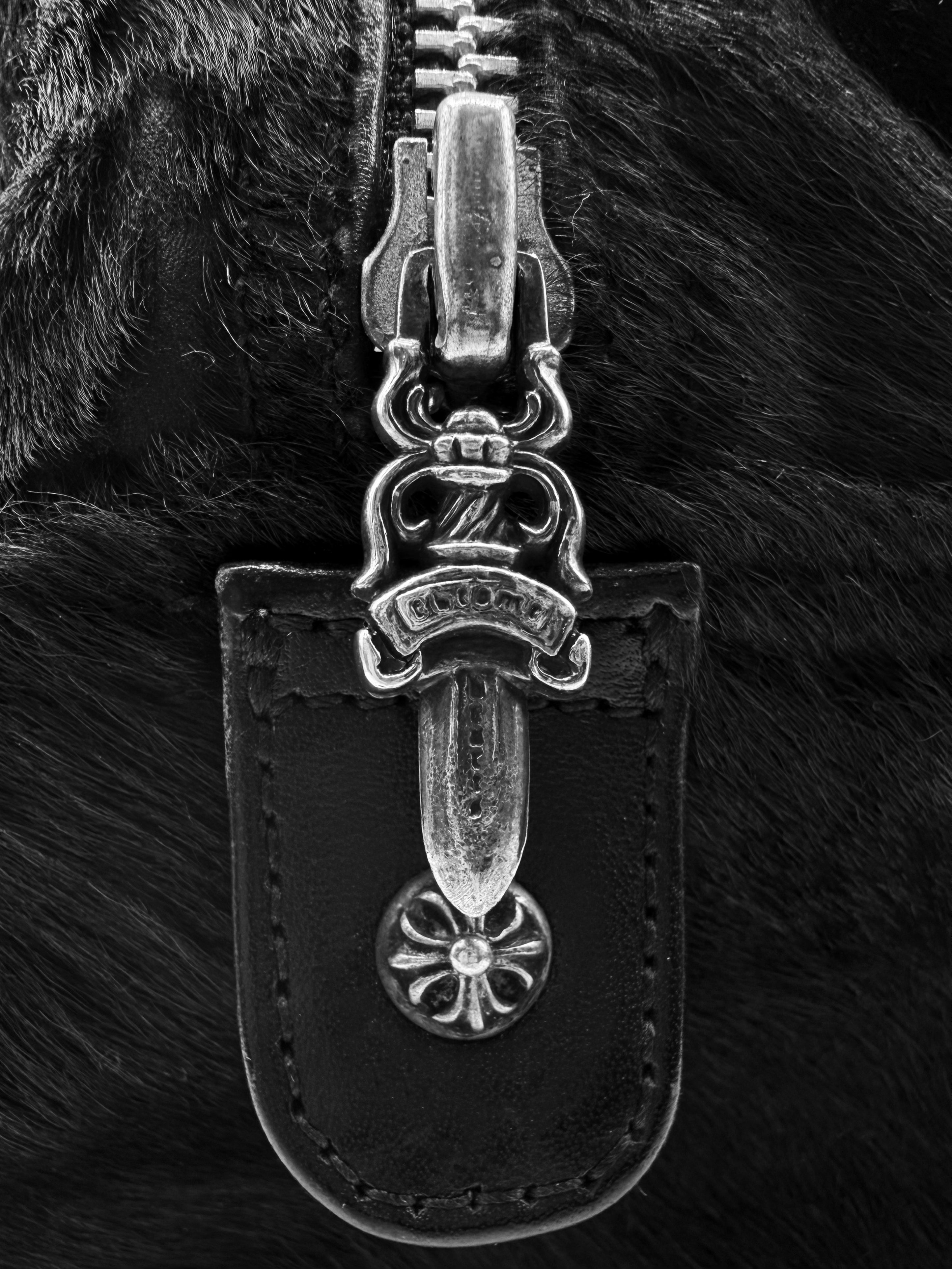 Chrome Hearts Cemetery Cross Patch Black Pony Hair Leather Gym Bag