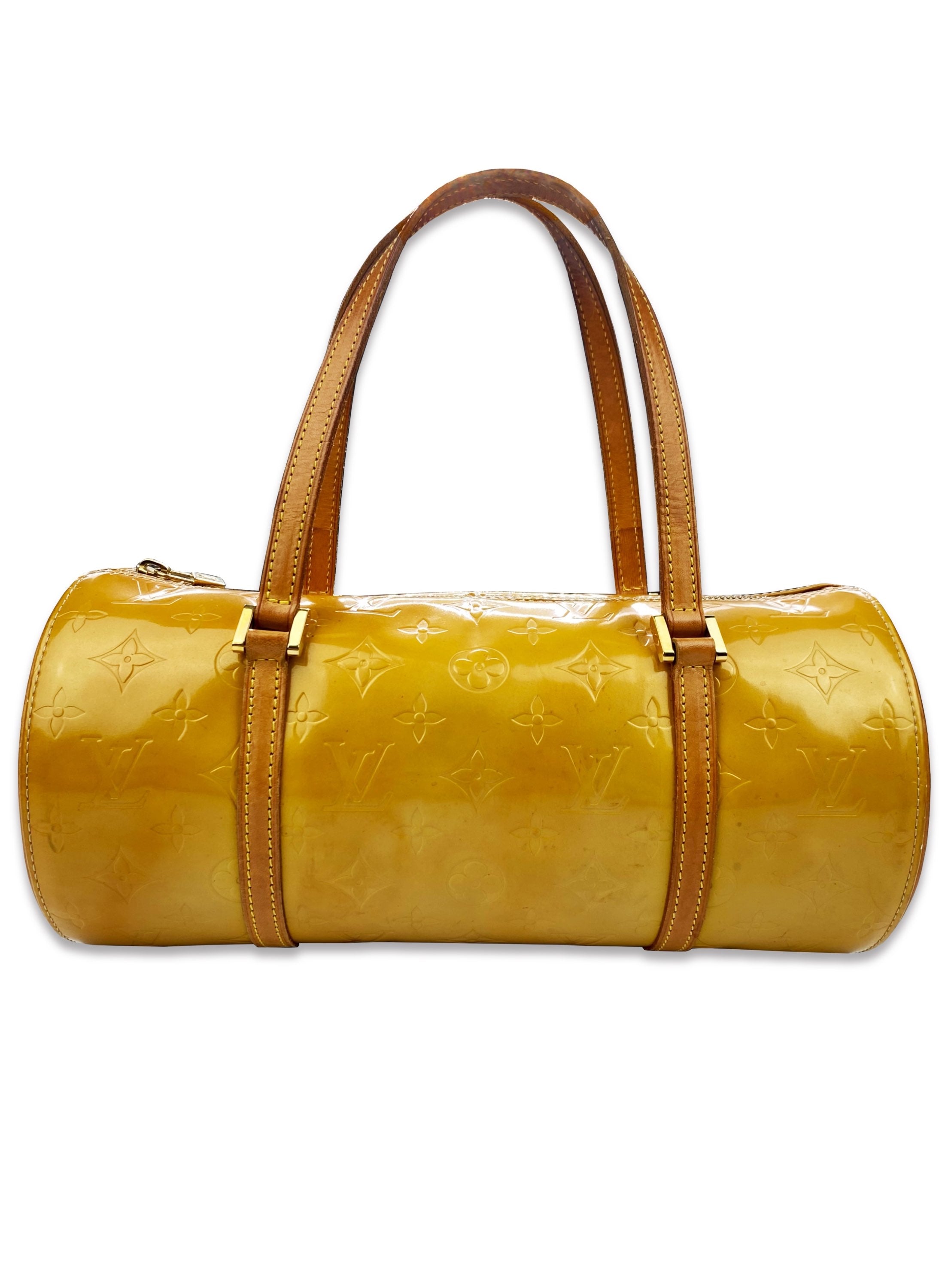 Louis Vuitton Embossed Yellow Leather Strap Roller Bag