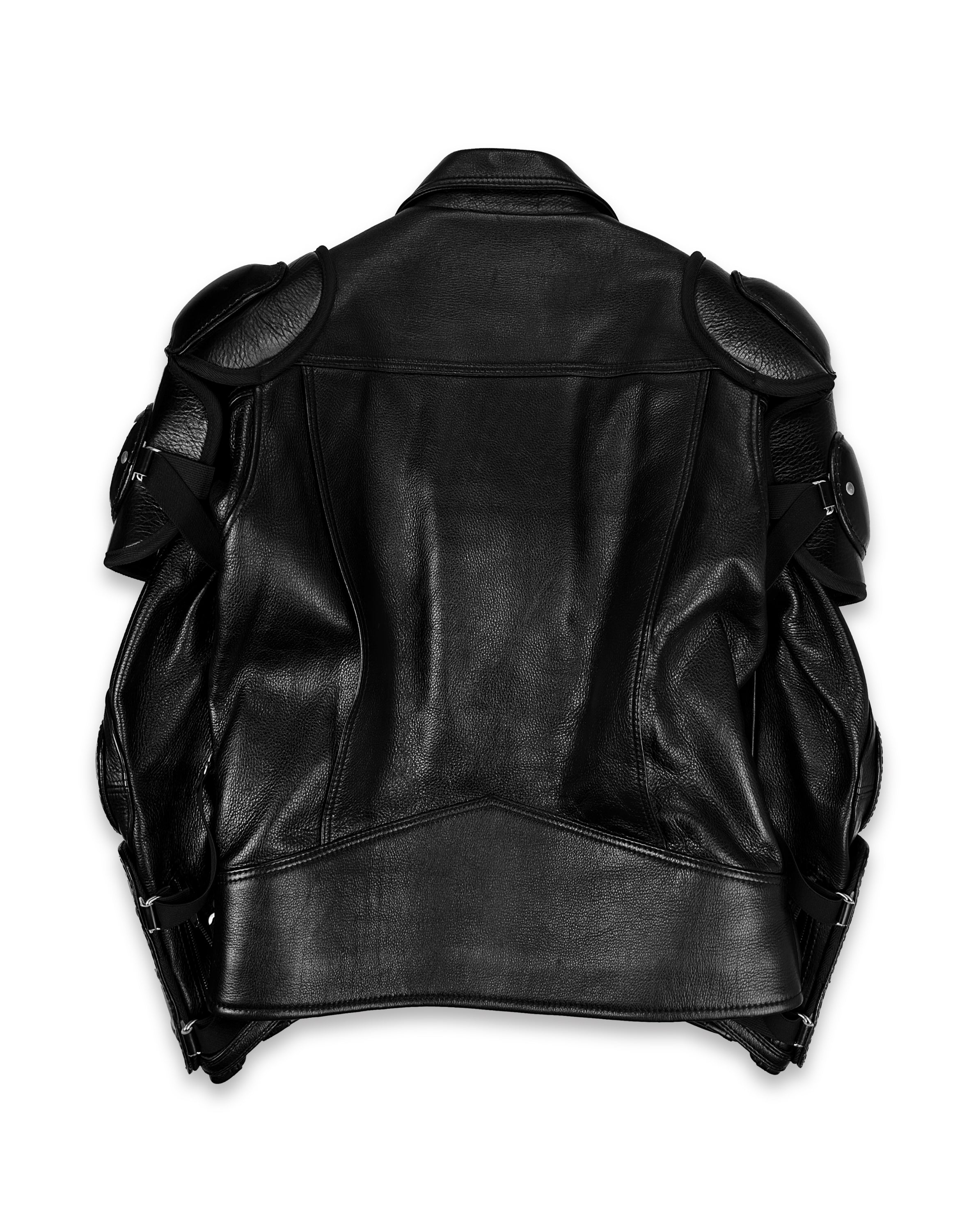 00s Kadoya ‘Battle Suit’ Armoured Black Leather Biker Jacket