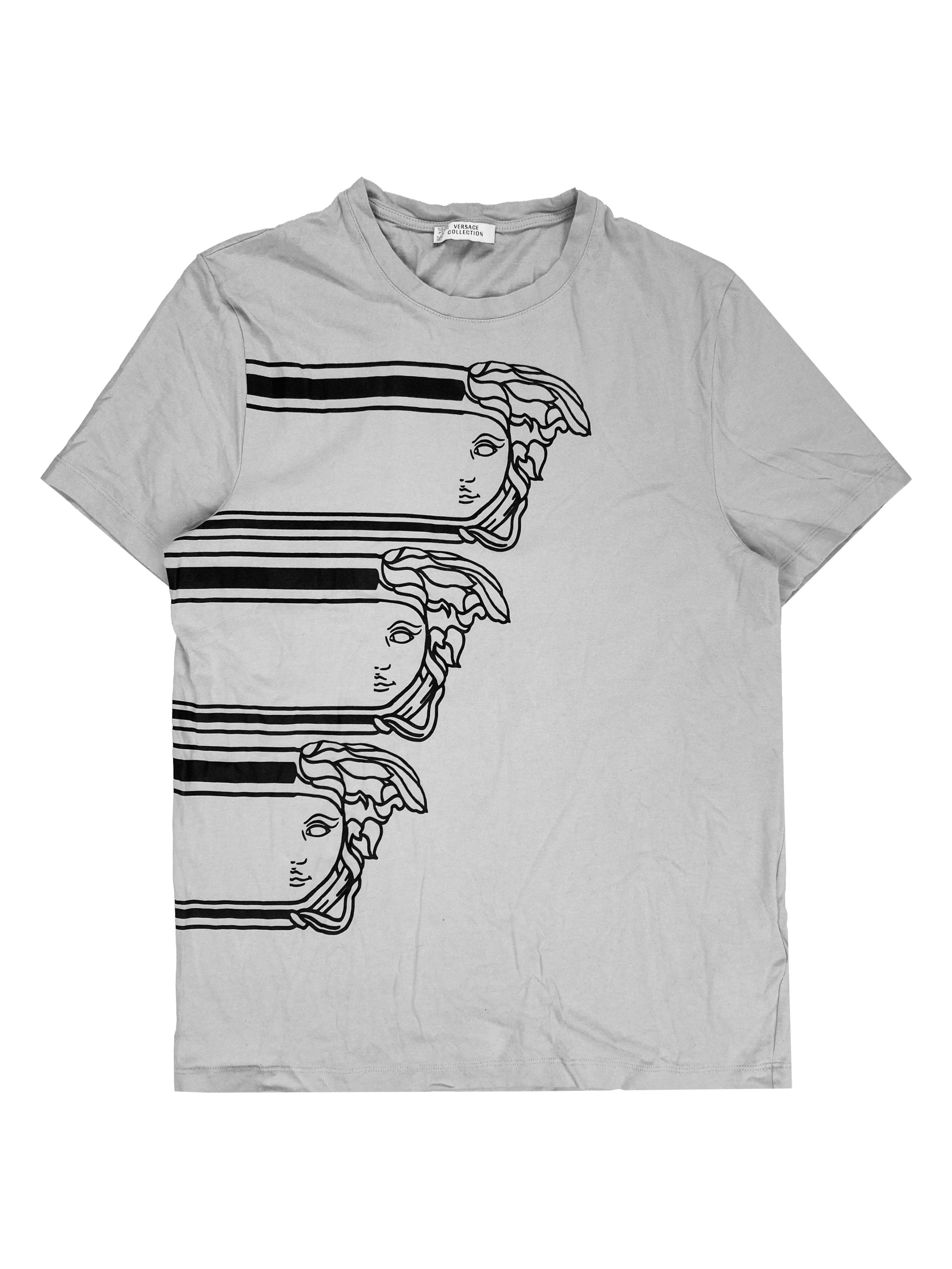 Versace Medusa Head Logo Striped Graphic Grey T-Shirt