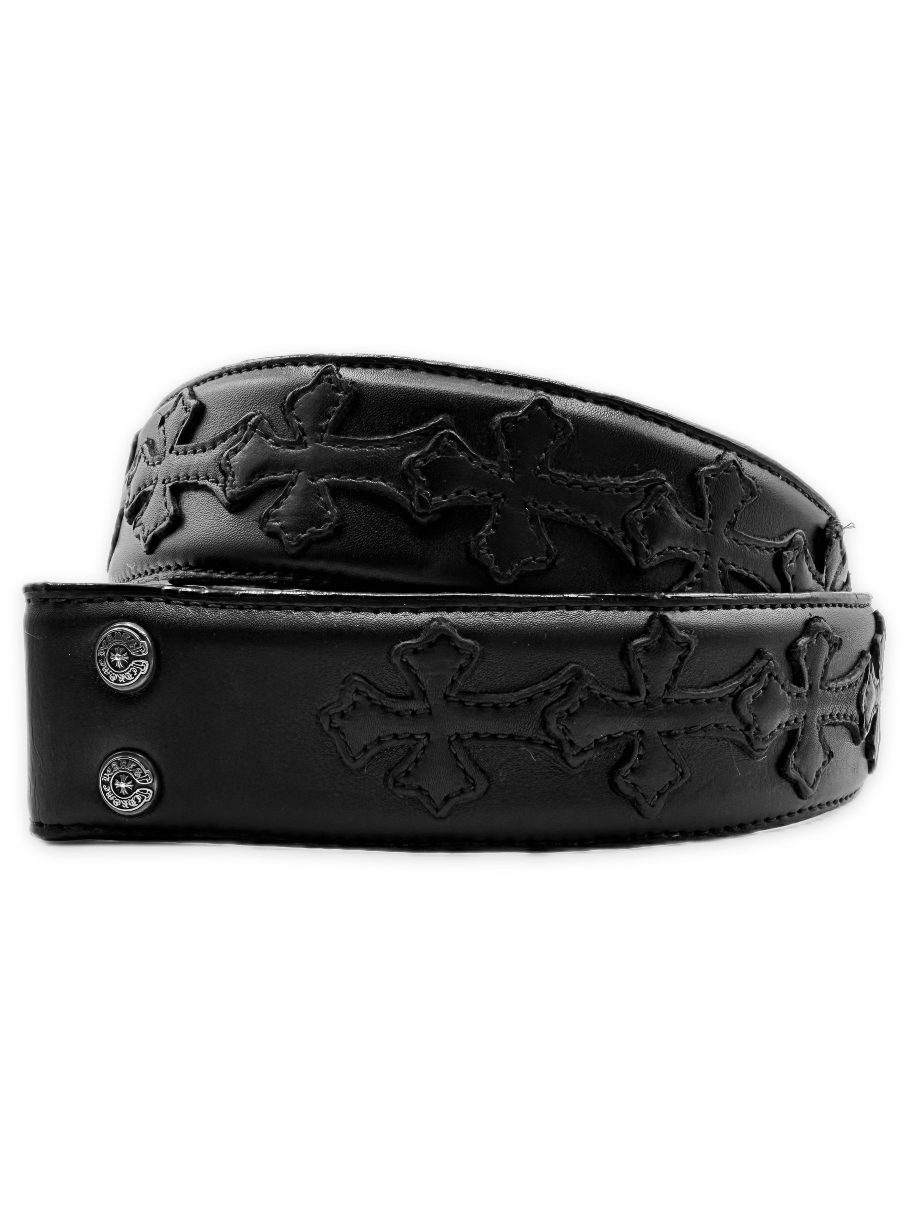 Chrome Hearts Cemetery Cross Patch Black Destroyer Leather Belt Strap