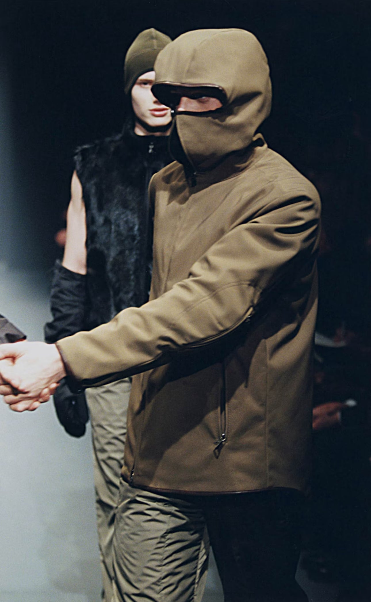 AW99 Prada Sport ‘Ninja’ Tan Full-Zip Hooded Mask Fleece Jacket