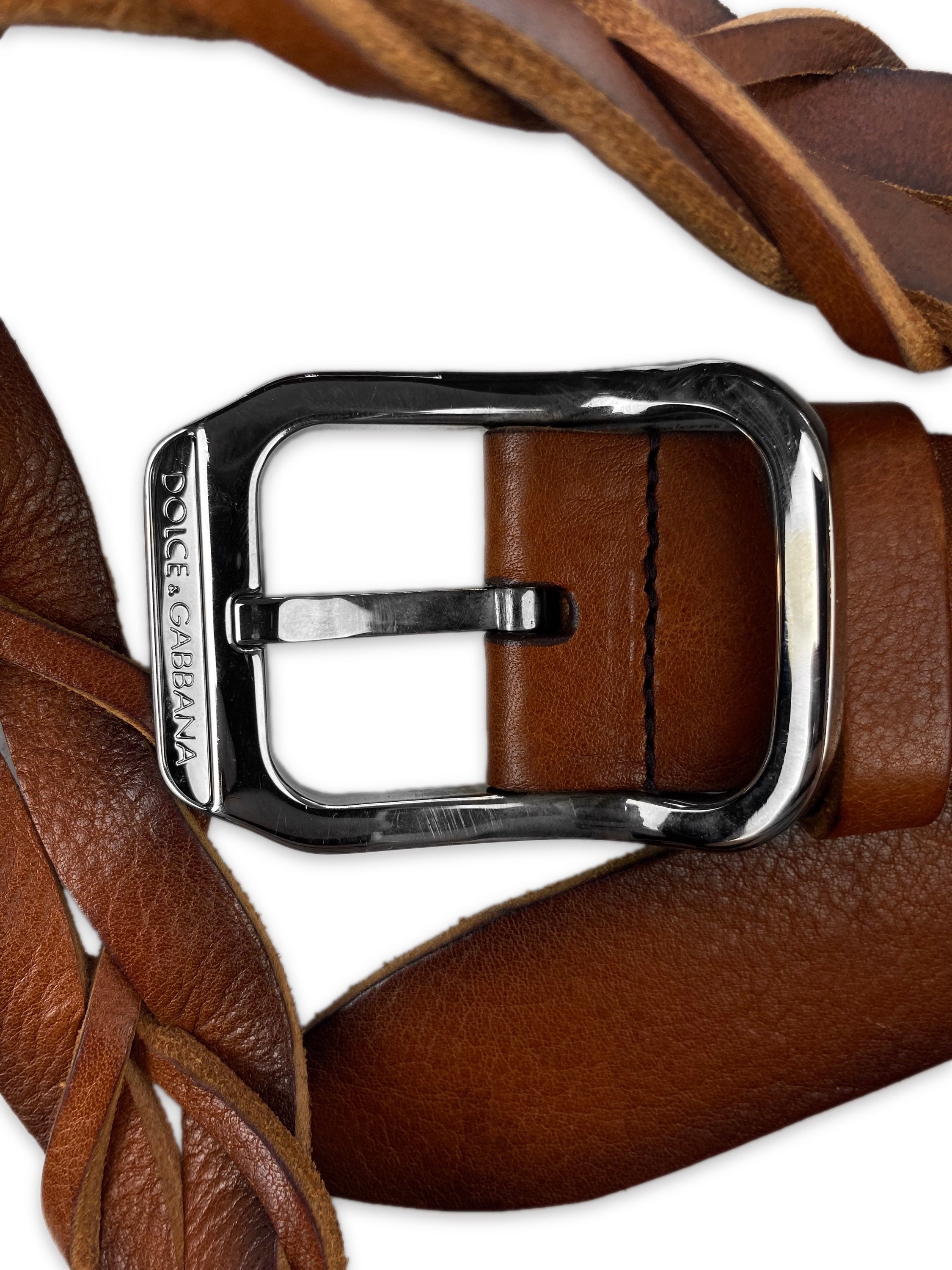 00s Dolce &amp; Gabbana Calfskin Leather Braided Belt