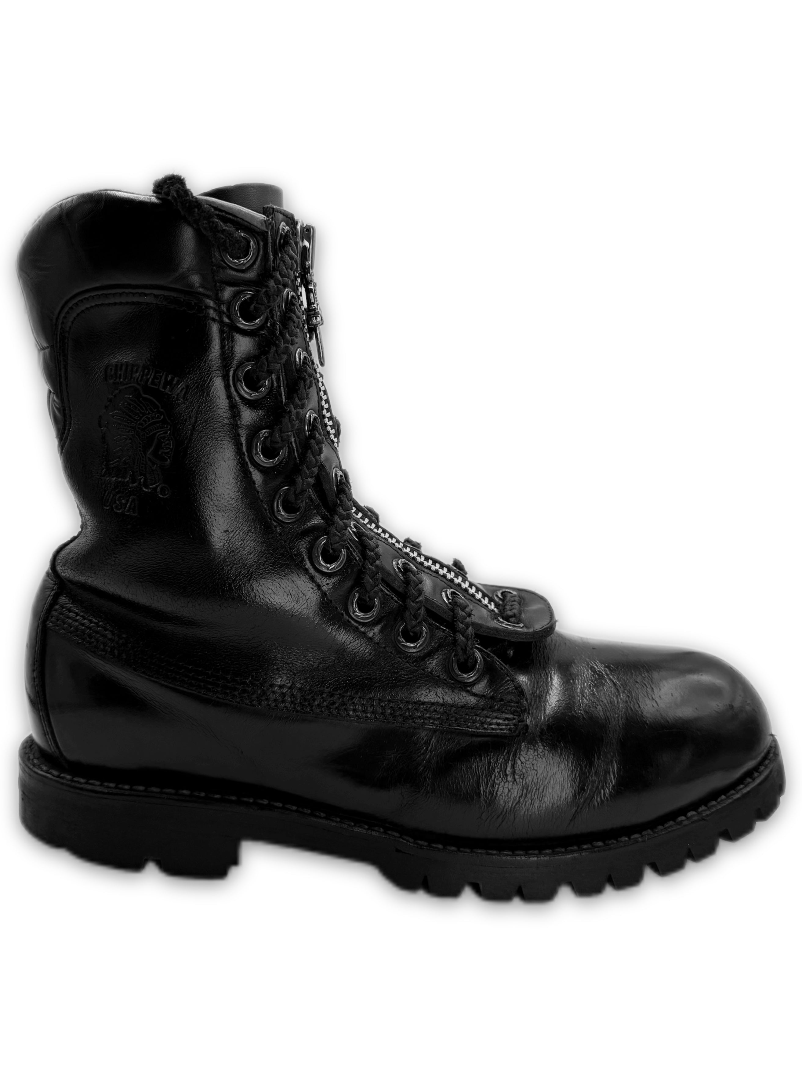 Chrome Hearts x Chippewa Front Dagger Zip Leather Fireman Boots