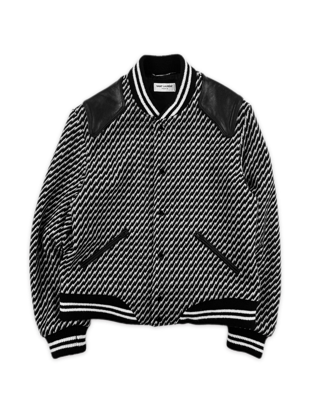 AW18 Saint Laurent Houndstooth Black/White ‘Teddy’ Varsity Jacket