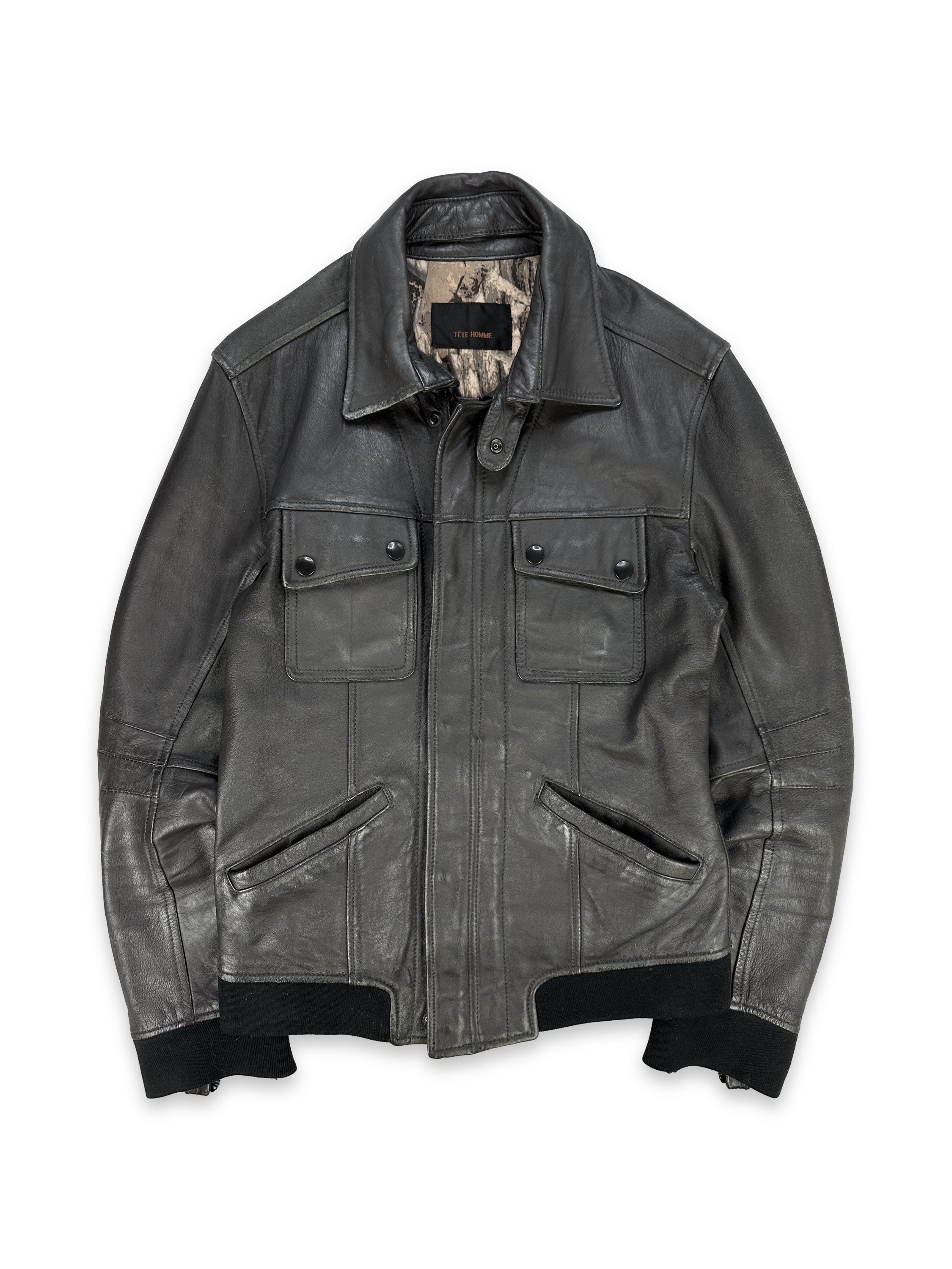 Tete Homme Dark Grey Multi Pocket Leather Jacket