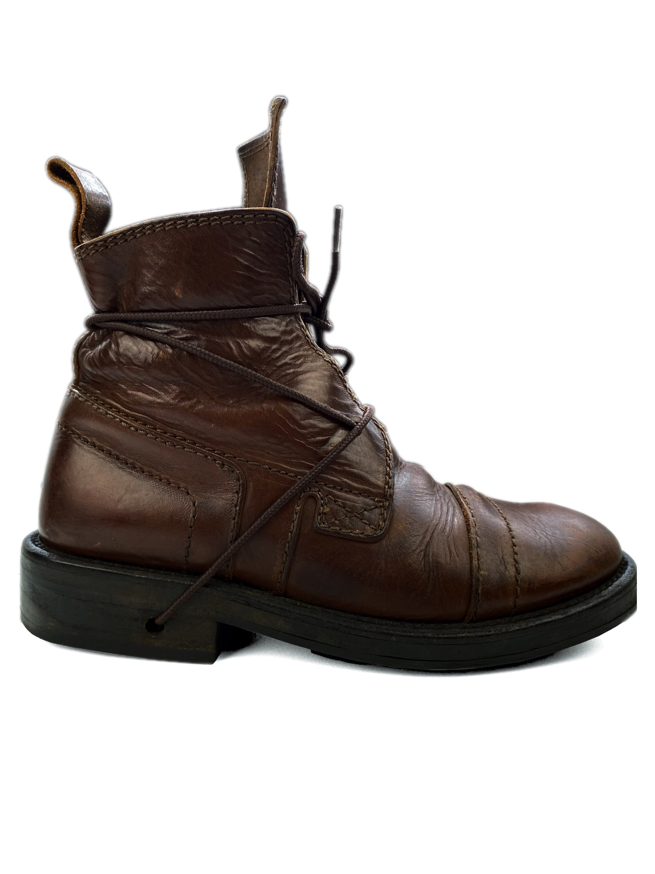 AW97 Dirk Bikkembergs Brown Leather Web Lace Combat Boots