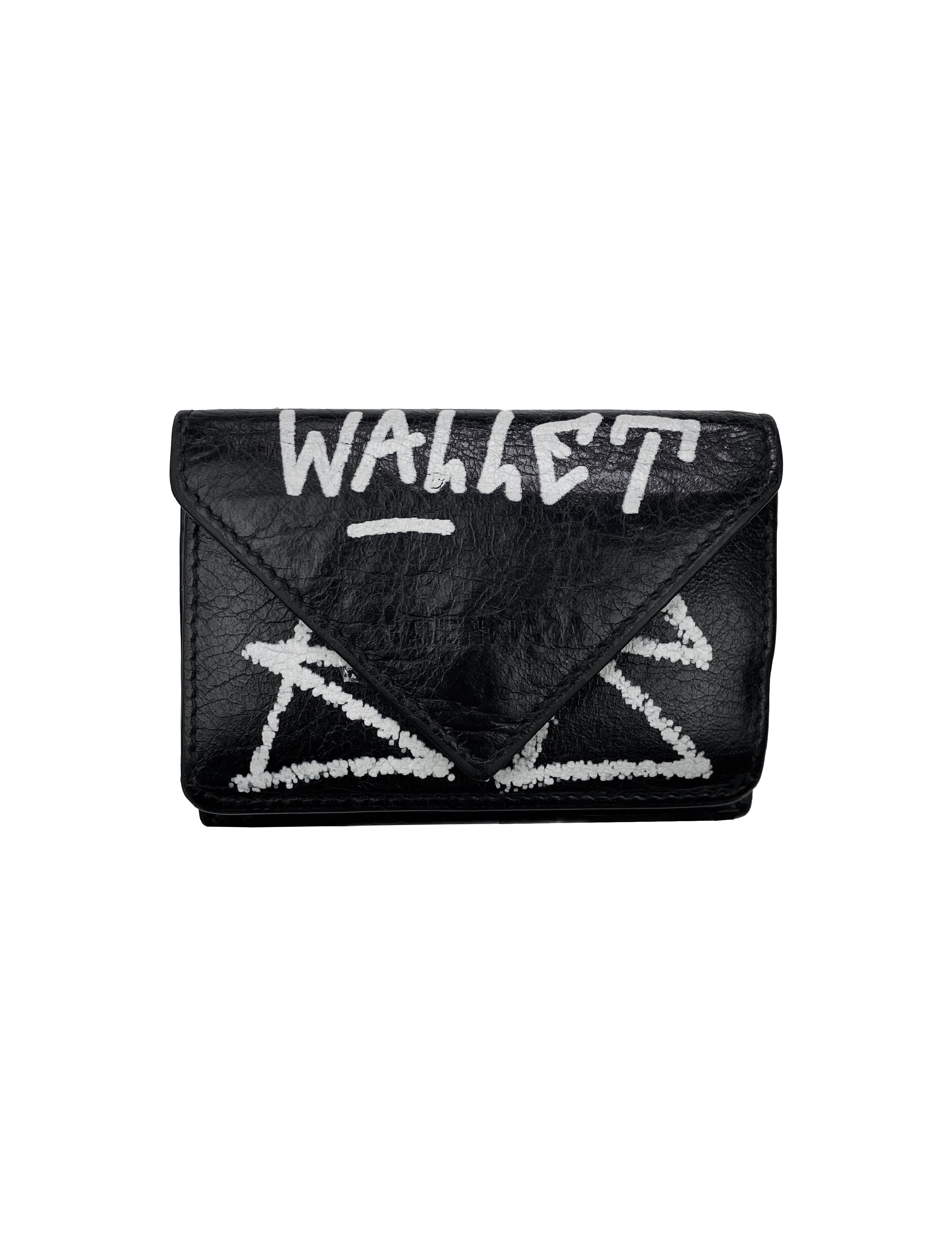 2017 Balenciaga “Graffiti” Papier Leather Mini Wallet