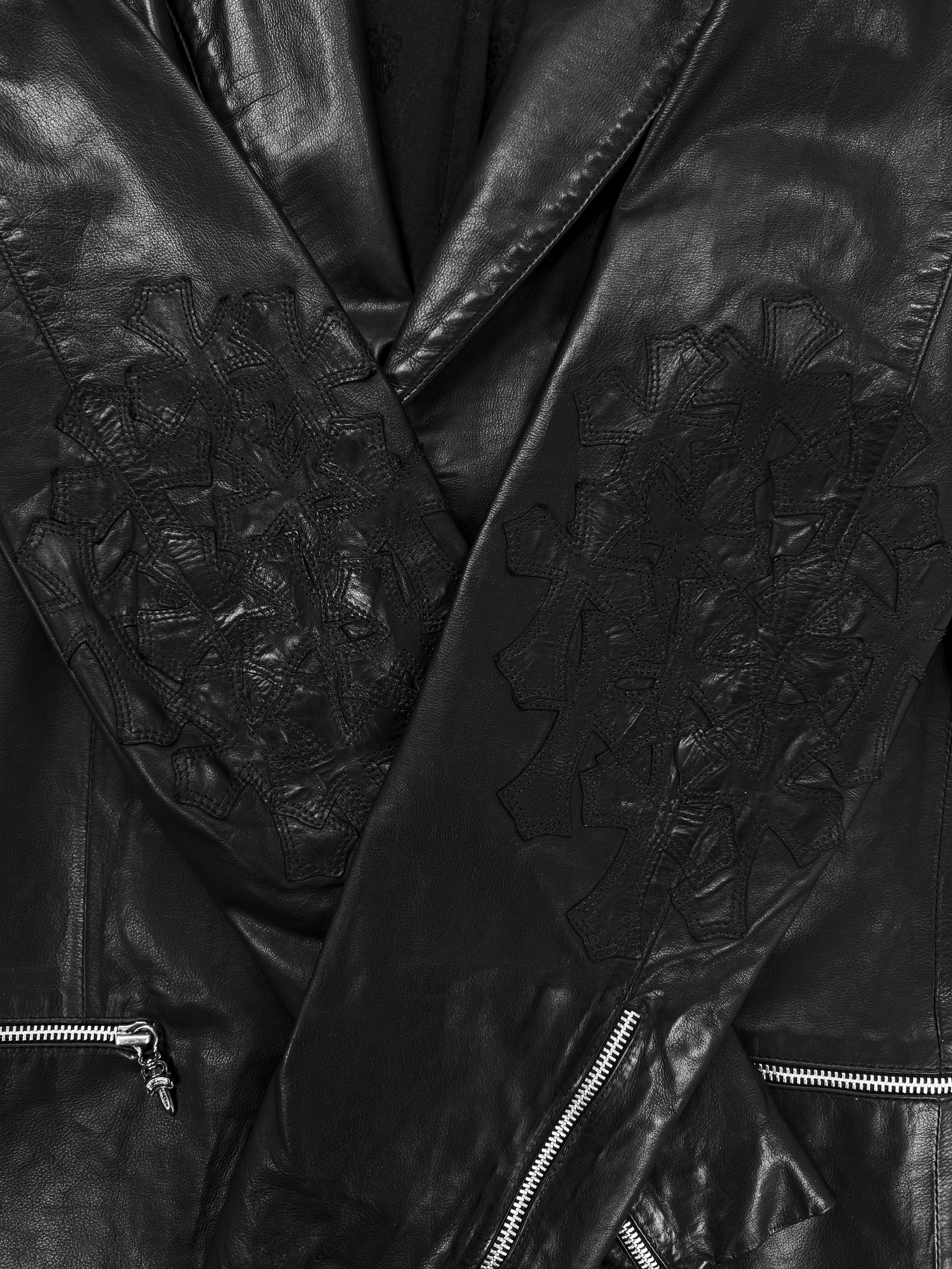 Chrome Hearts 22 Leather Cross Patch Flooded Dagger Zip Blazer Jacket