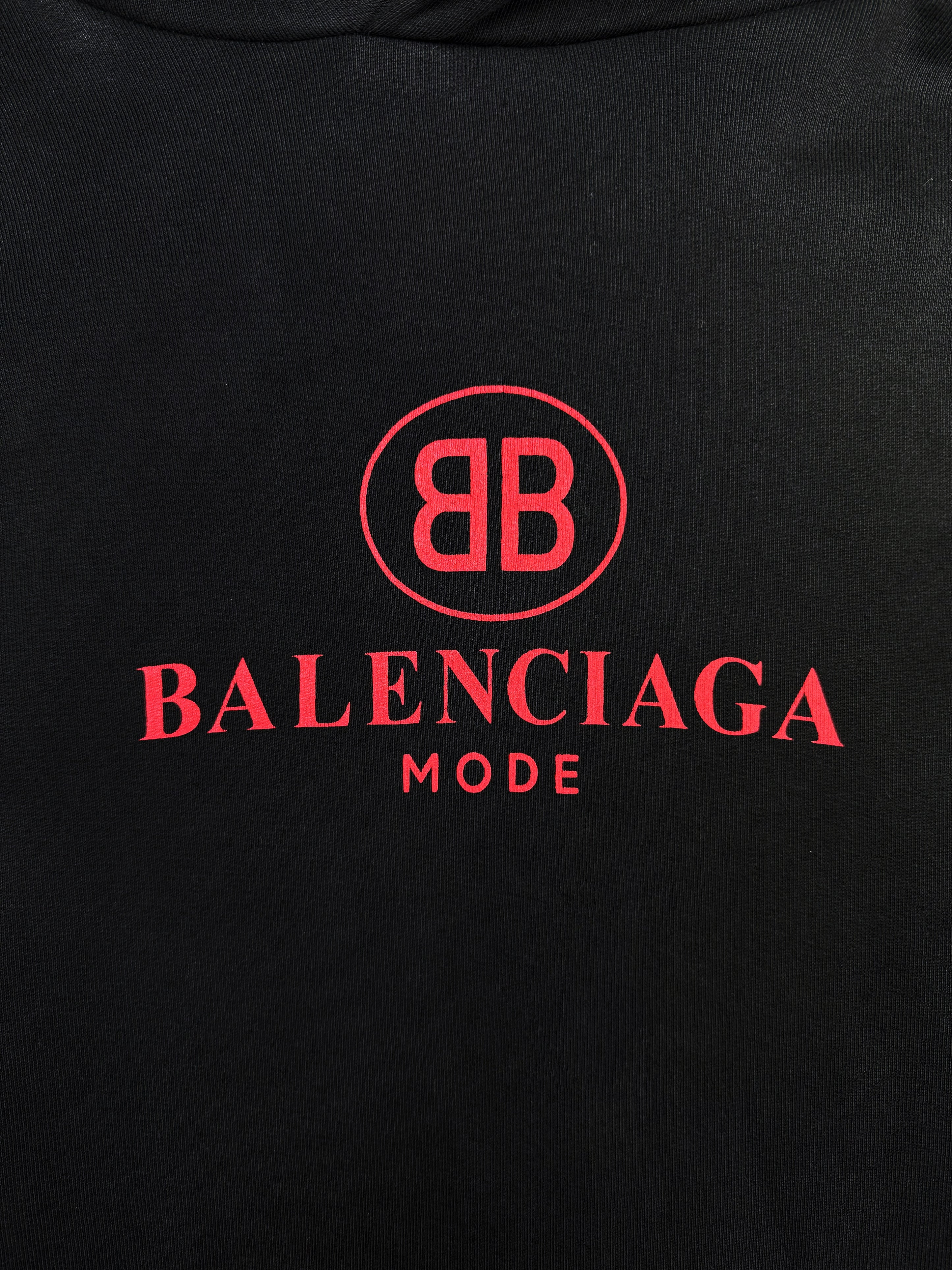 AW18 Balenciaga Mode BB Red Logo Black Heavy Weight Hoodie