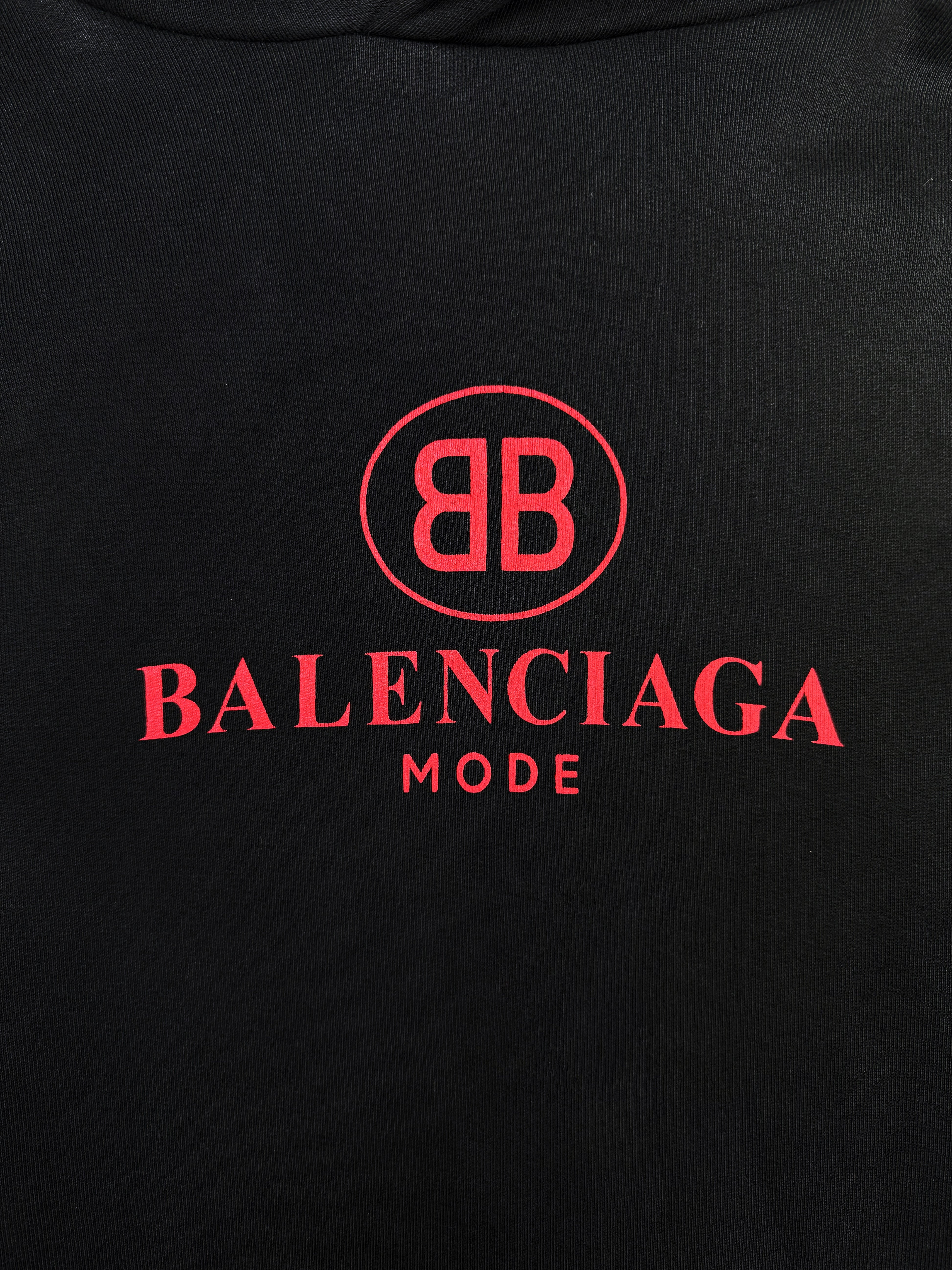 AW18 Balenciaga Mode BB Red Logo Black Heavy Weight Hoodie