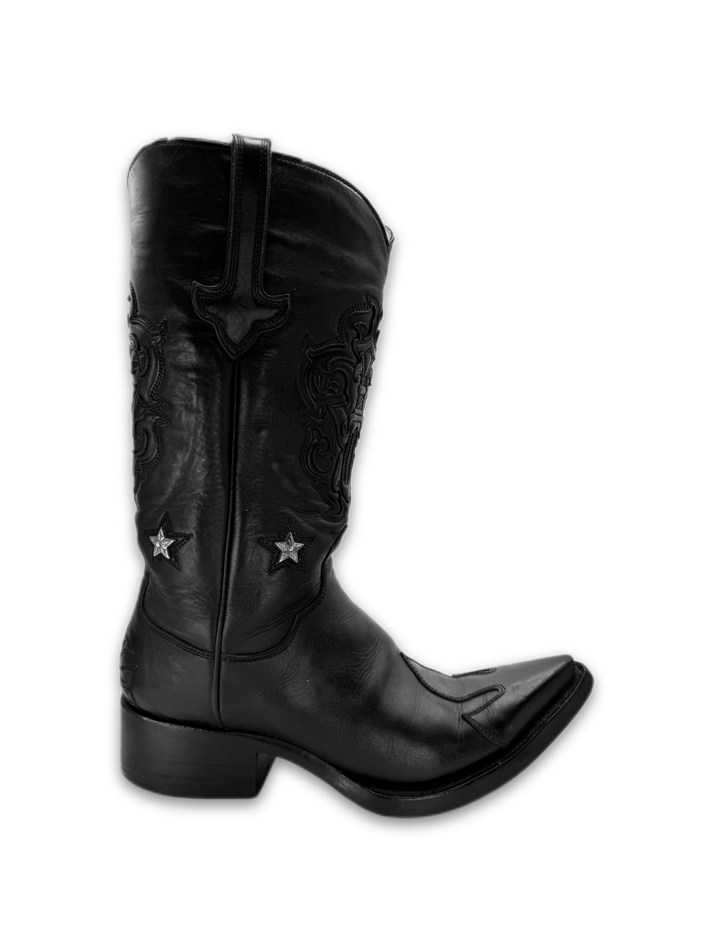 Chrome Hearts Western Star Black Leather Dagger Cowboy Boots