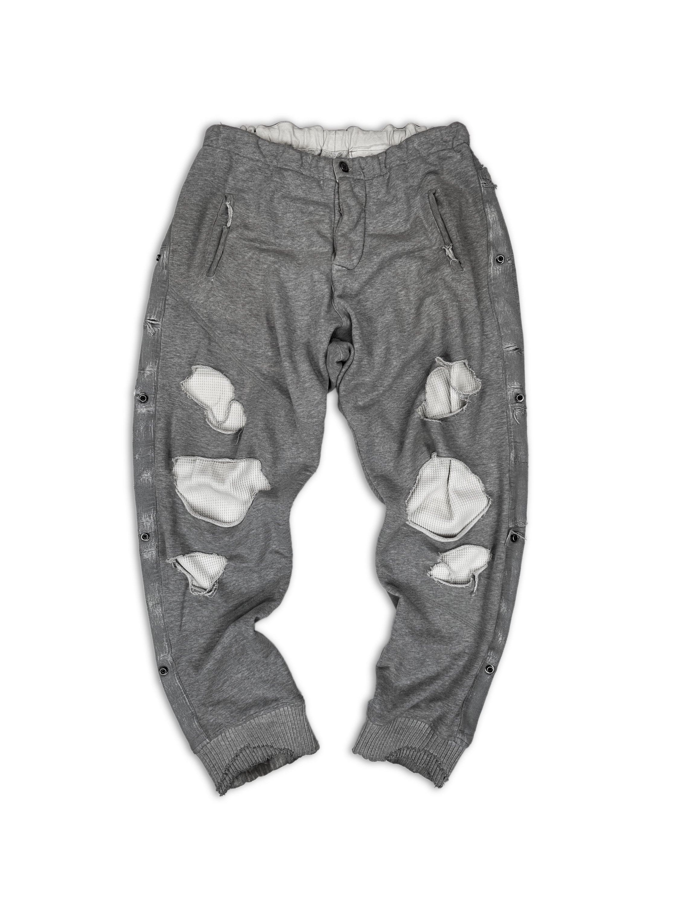Greg Lauren Distressed Reinforced Heather Grey Sweat Pants
