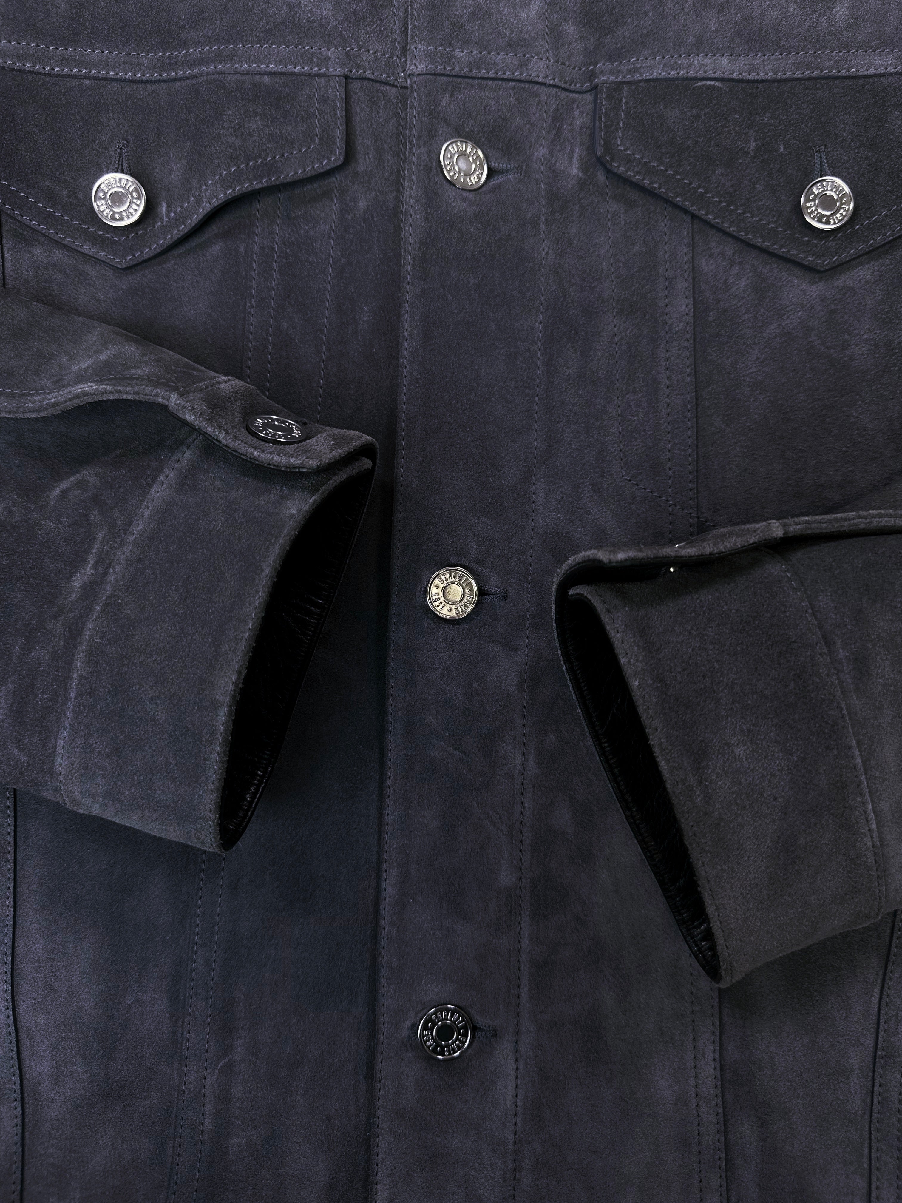 SS18 Berluti by Haider Ackermann Calfskin Suede Purple Leather Trim Jacket