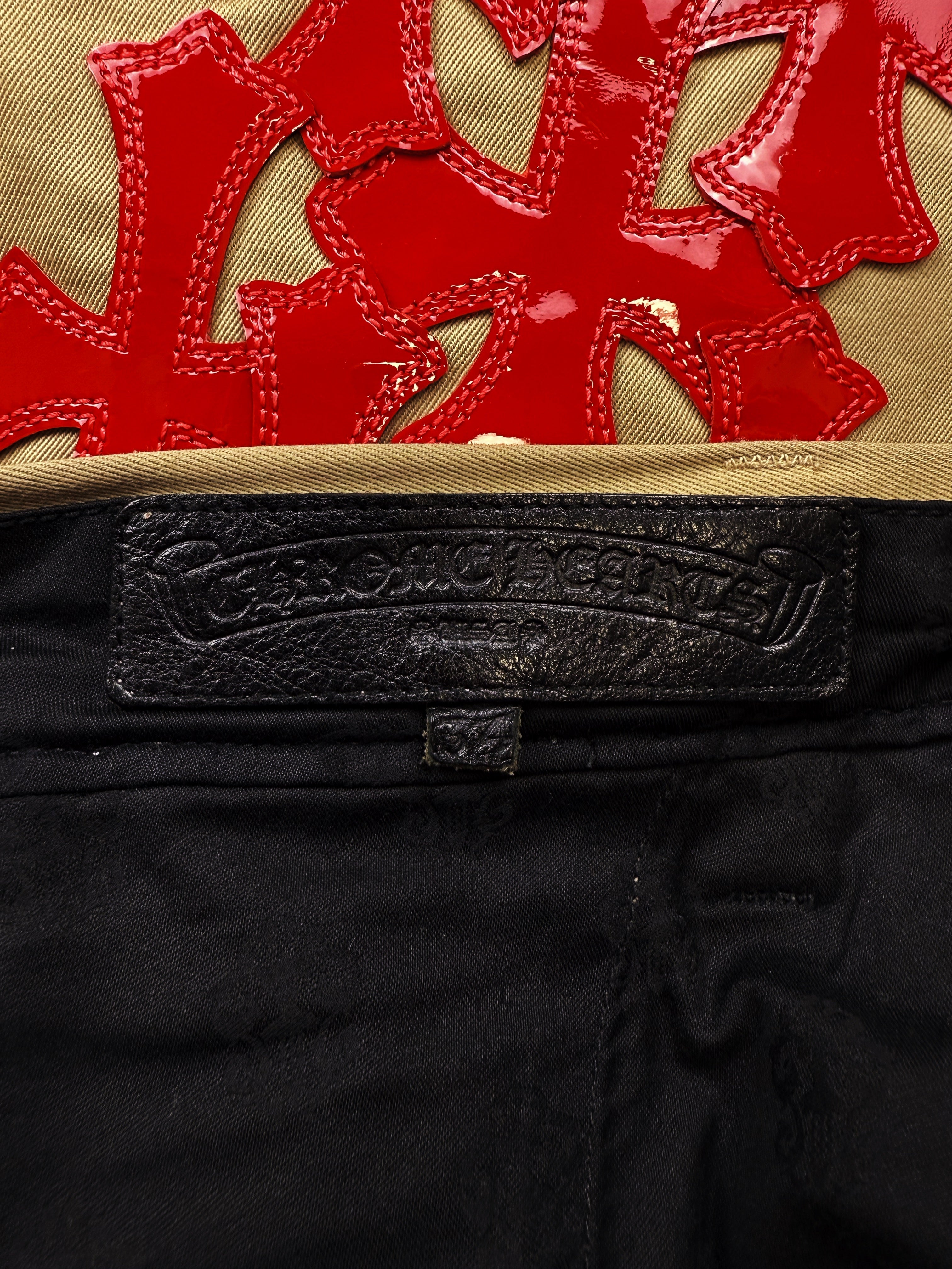 Chrome Hearts 19 Cross Patch Flared Patent Leather Chino Pants