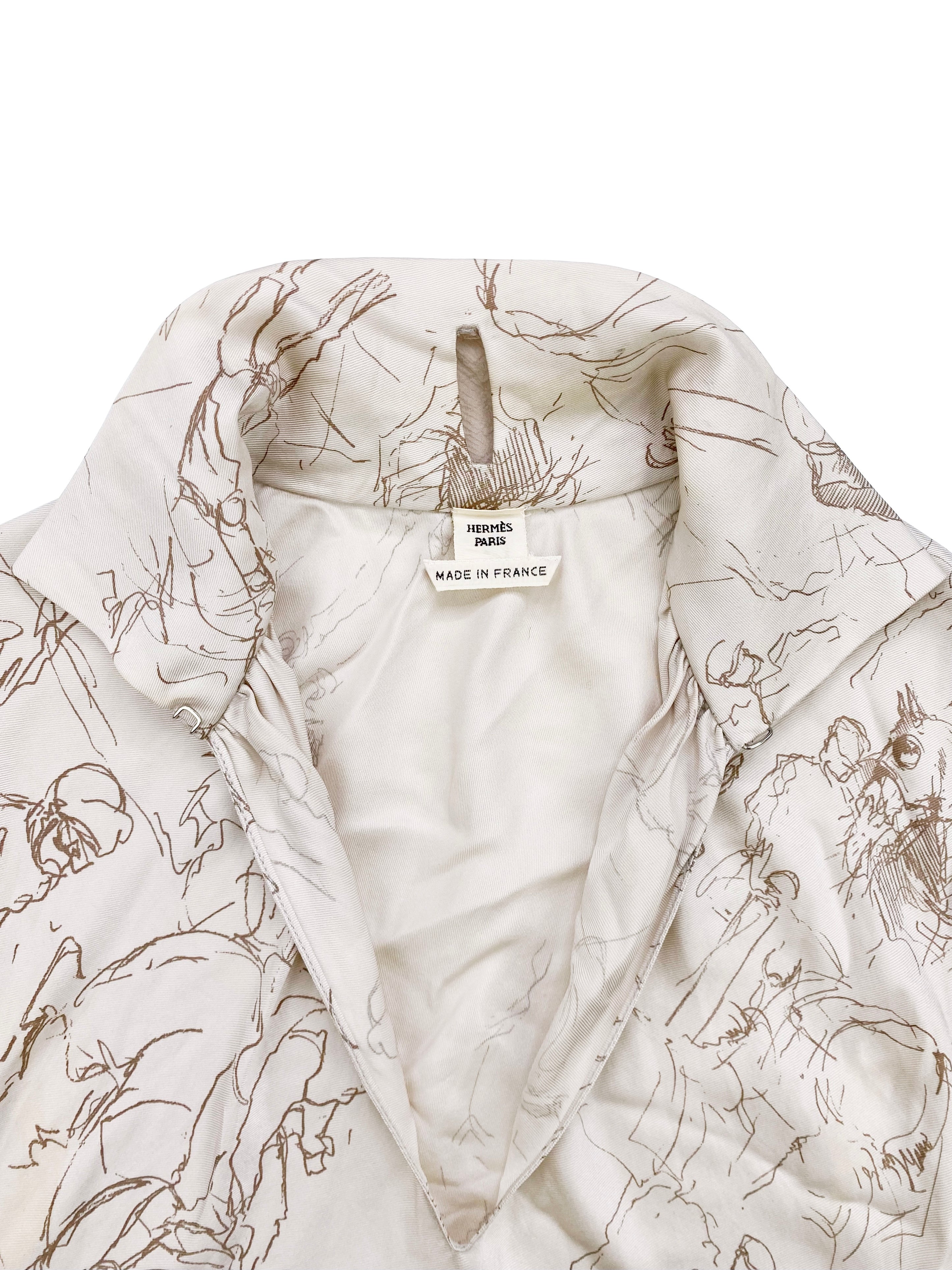Hermès Silk Sleeveless Scribble Collared Top