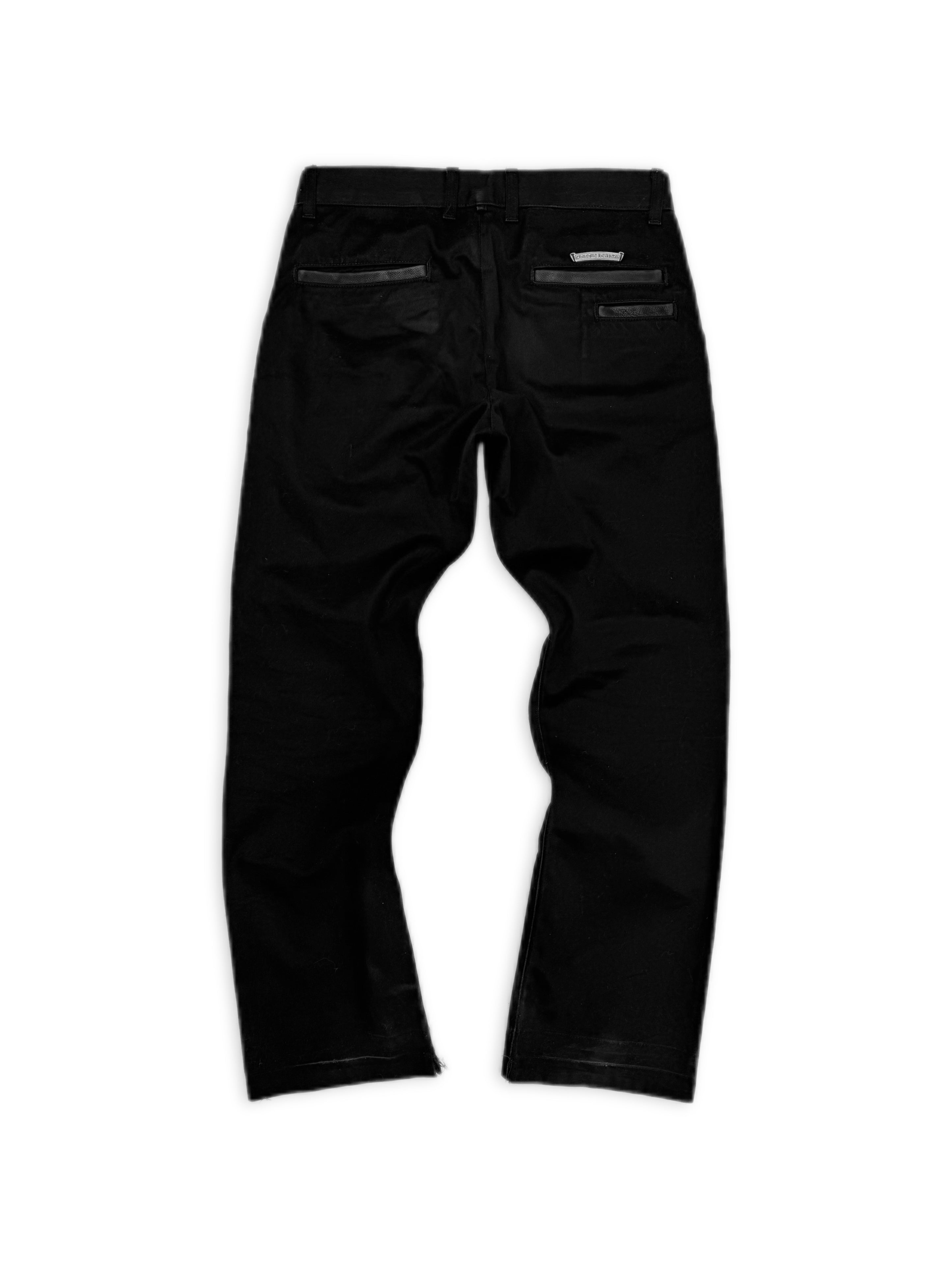 Chrome Hearts Leather Tab Black Boot Cut Chino Work Pants