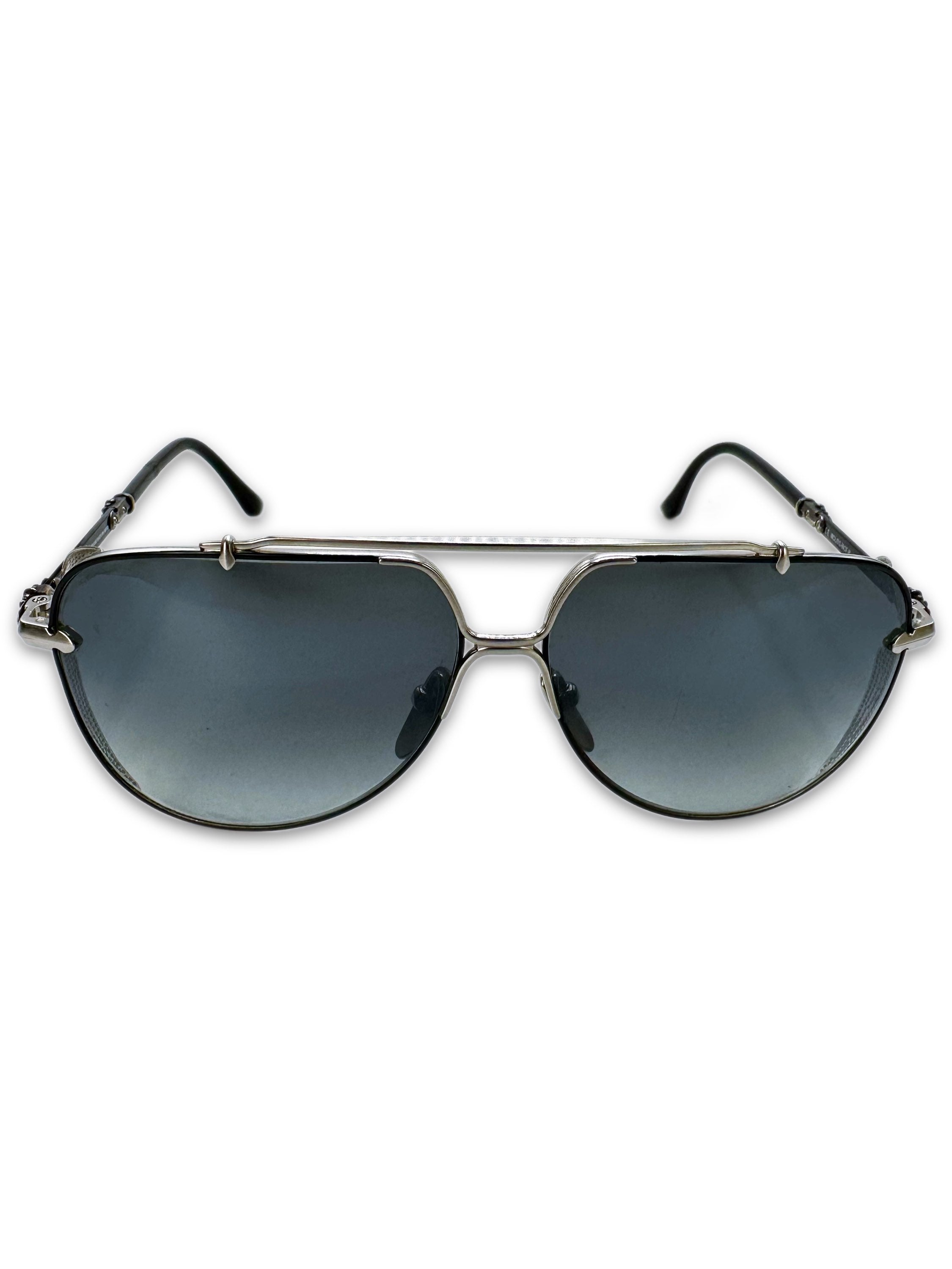 Chrome Hearts ‘Gritt’ .925 Silver Cross Blue Tint Aviator Sunglasses