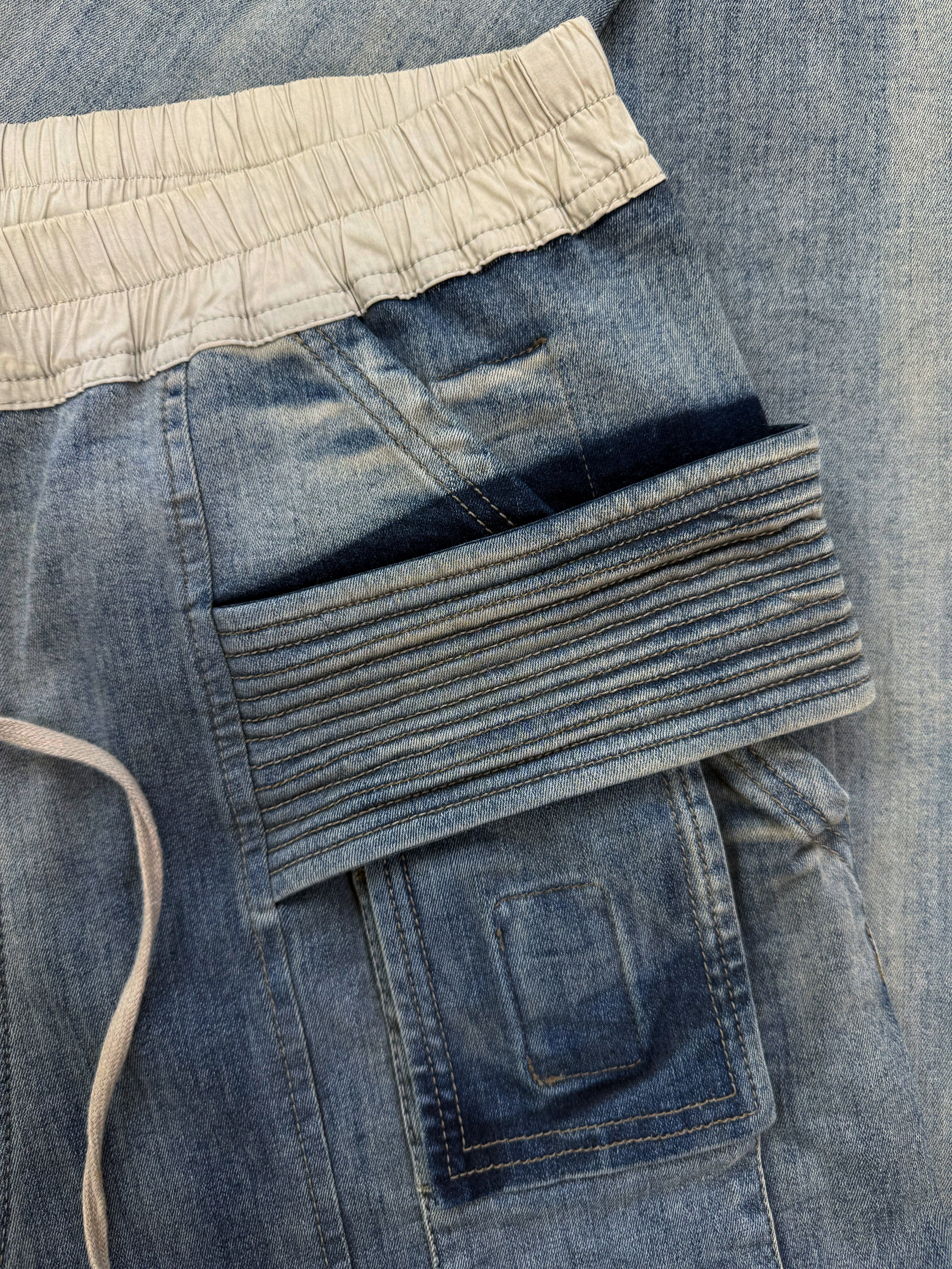 SS19 Rick Owens Hustler Trompe L’Oeil Blue Creatch Cargo Pants