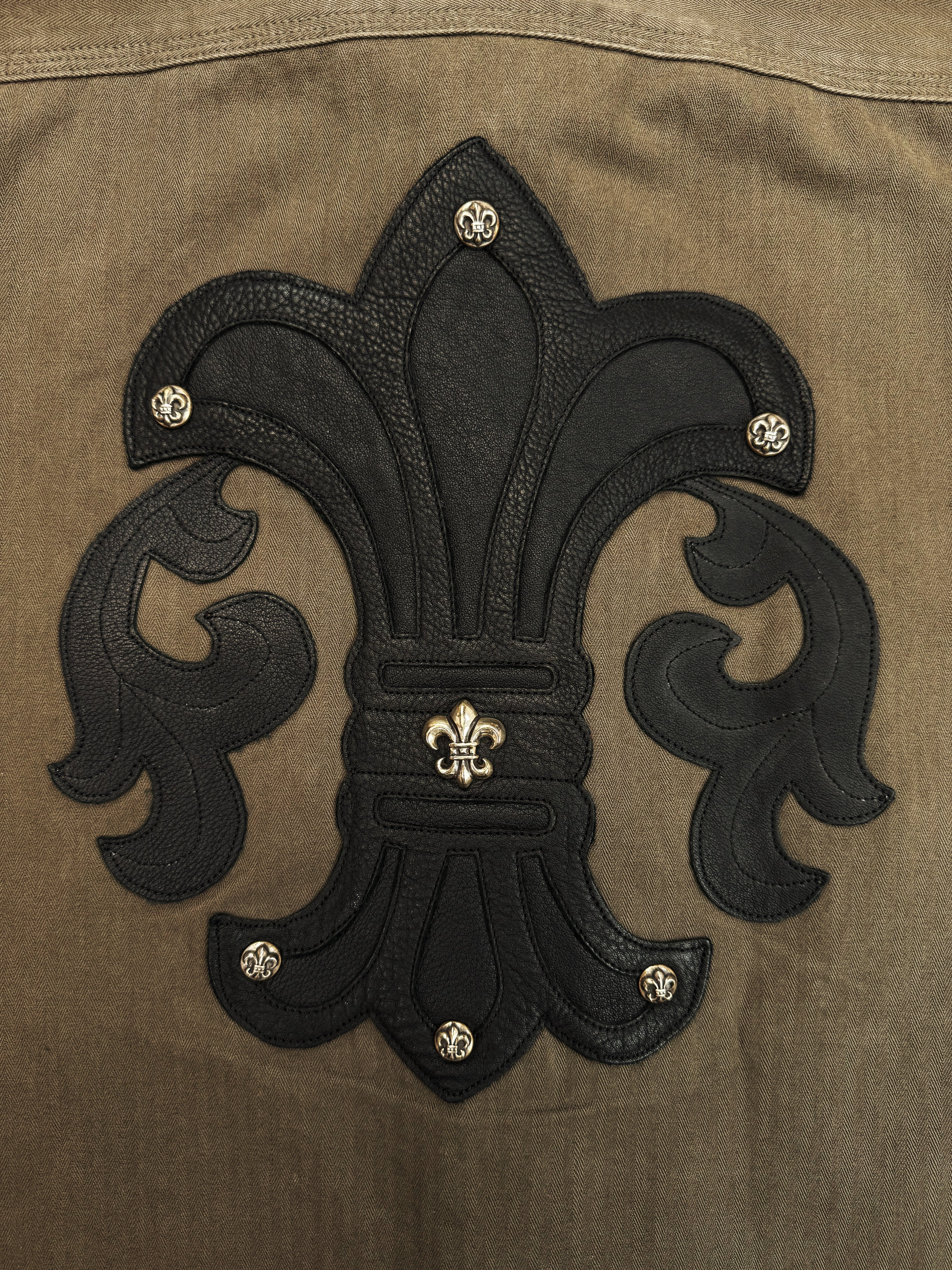 Chrome Hearts BS Fleur de Lis Patch Olive Green Denim Work Jacket