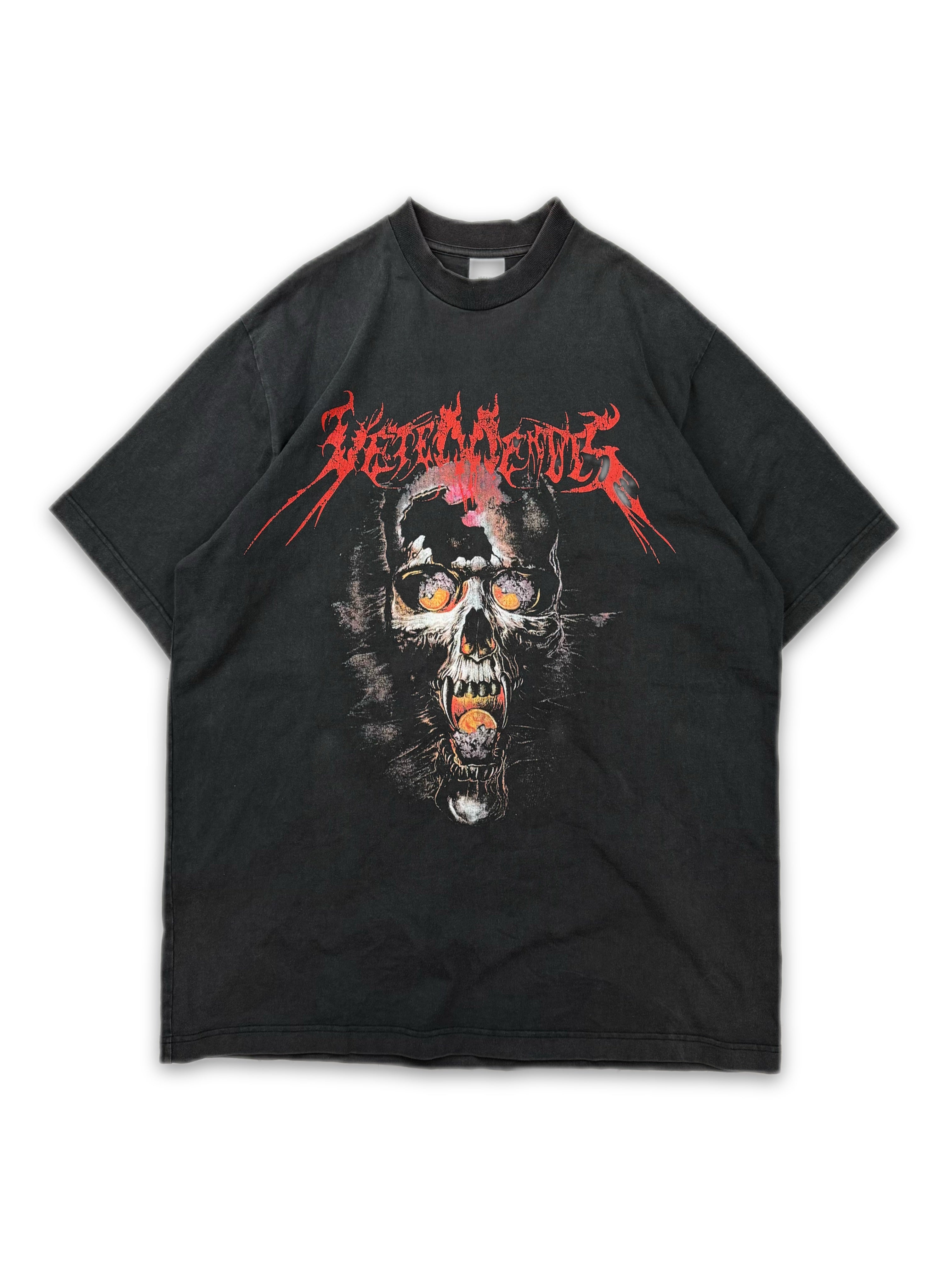 AW18 Vetements ‘Heavy Metal Skull’ Grey Washed Graphic T-Shirt