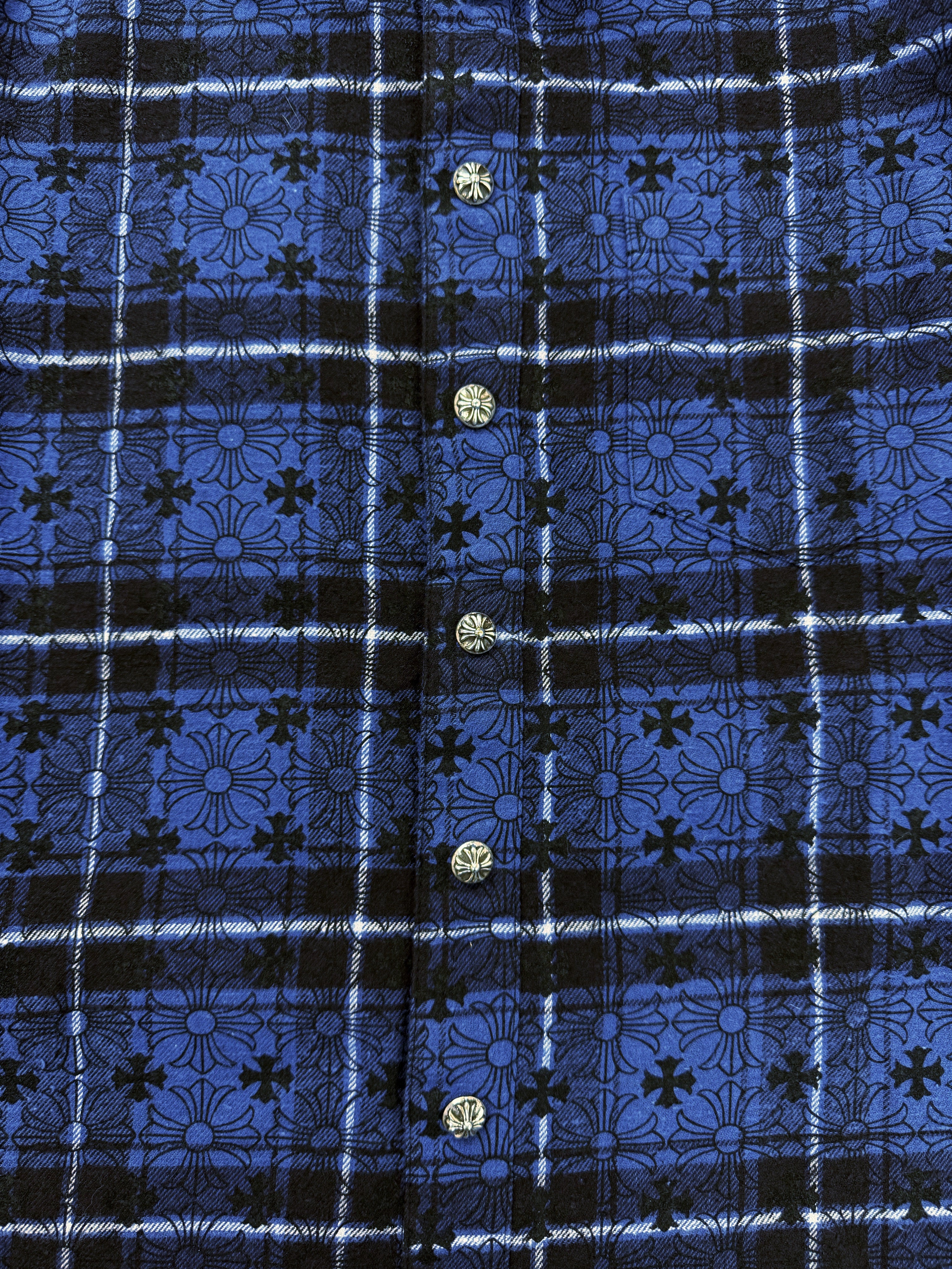 Chrome Hearts Loose Ends Leather Cross Patch Blue .925 Silver Flannel