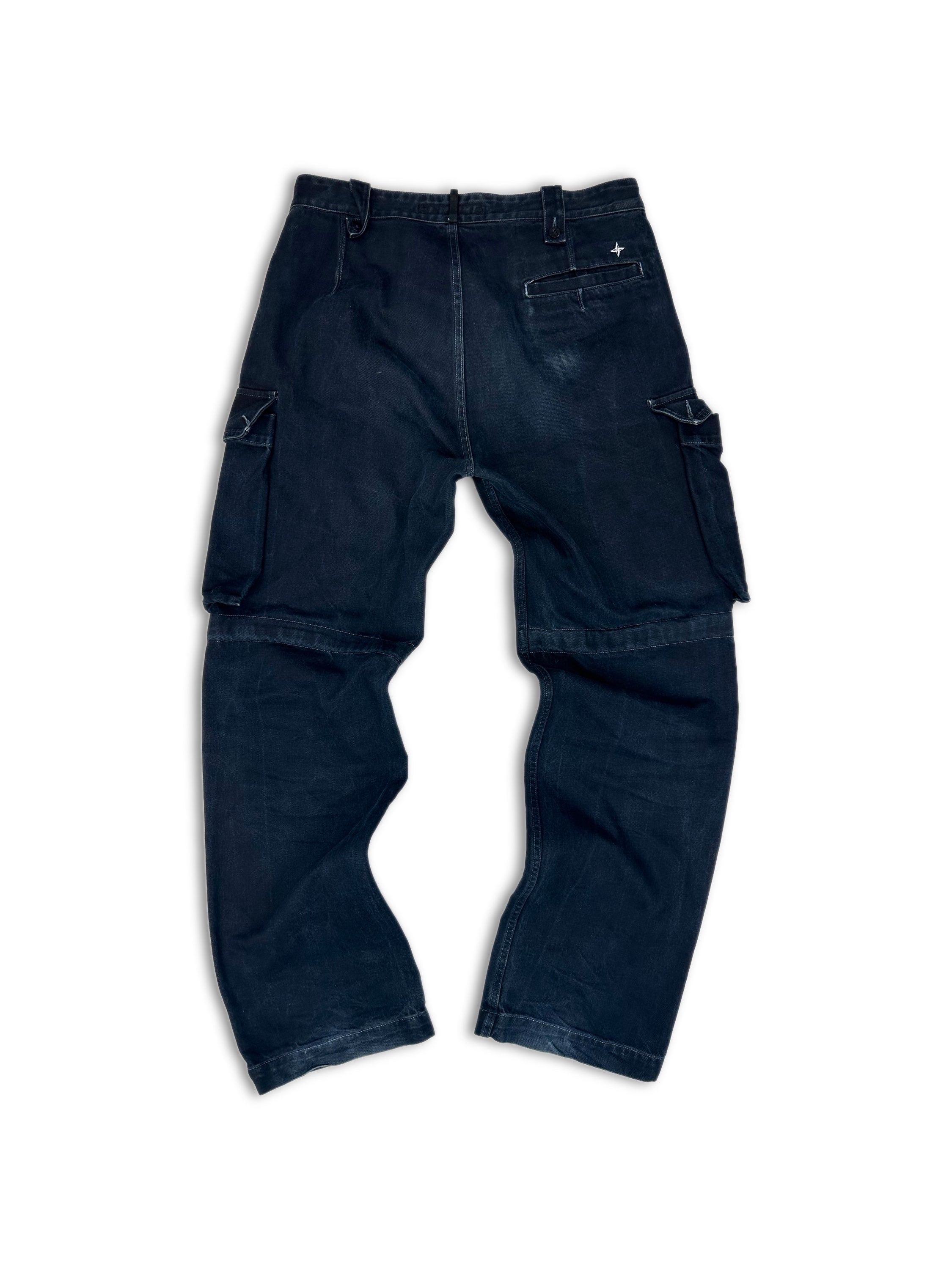 00s Stone Island Embroidered Wide Cut Indigo Cargo Pants