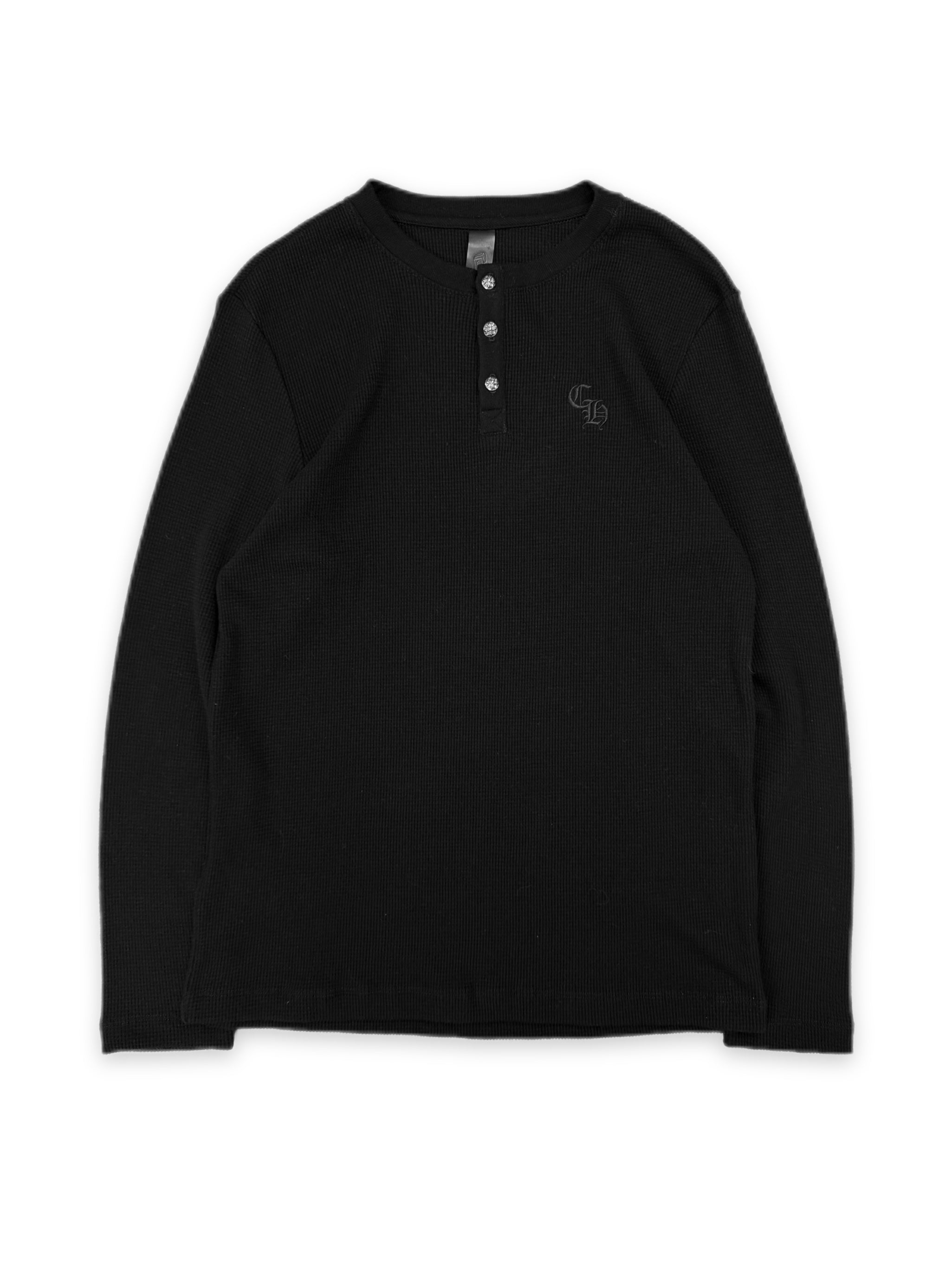 Chrome Hearts Henley .925 Silver Button CH Embroidered Thermal Long Sleeve