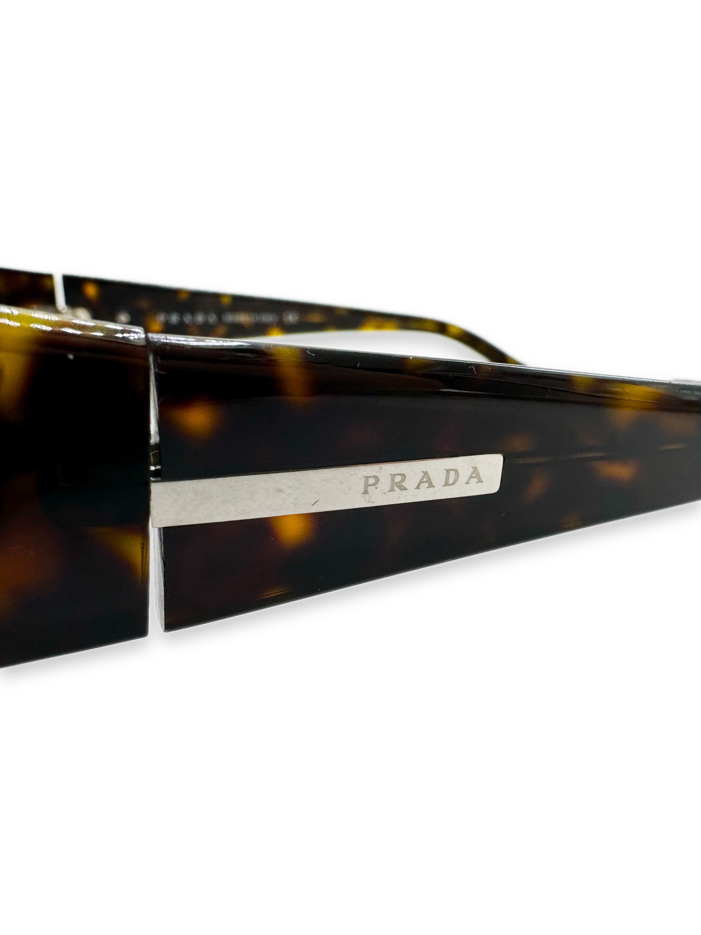 Prada Warm Tint Round Frame Metallic Logo Sunglasses