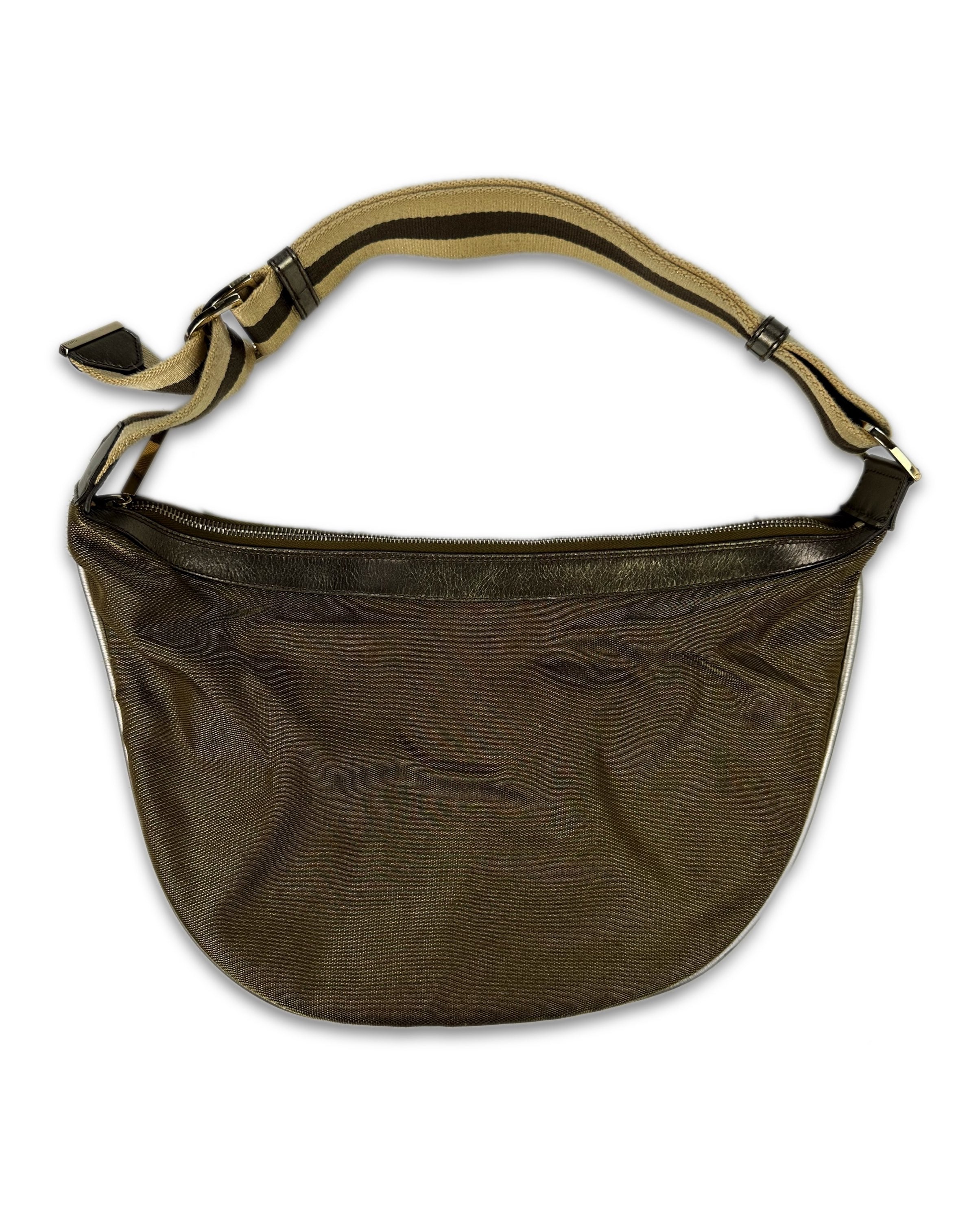 00s Gucci Olive Green Nylon Striped Hand Bag