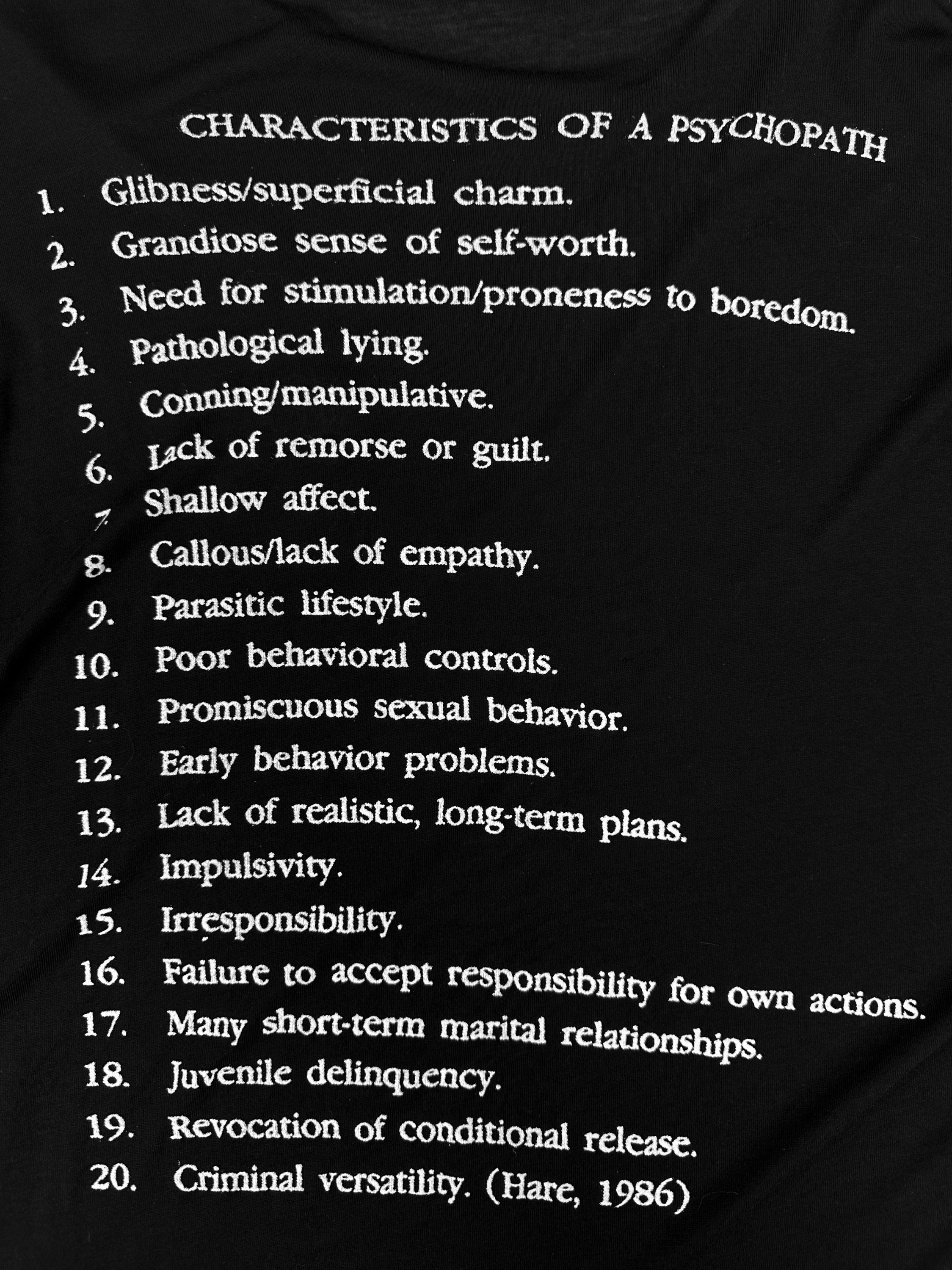AW17 Enfants Riches Deprimes Black ‘Psychopath’ Slogan Long Sleeve