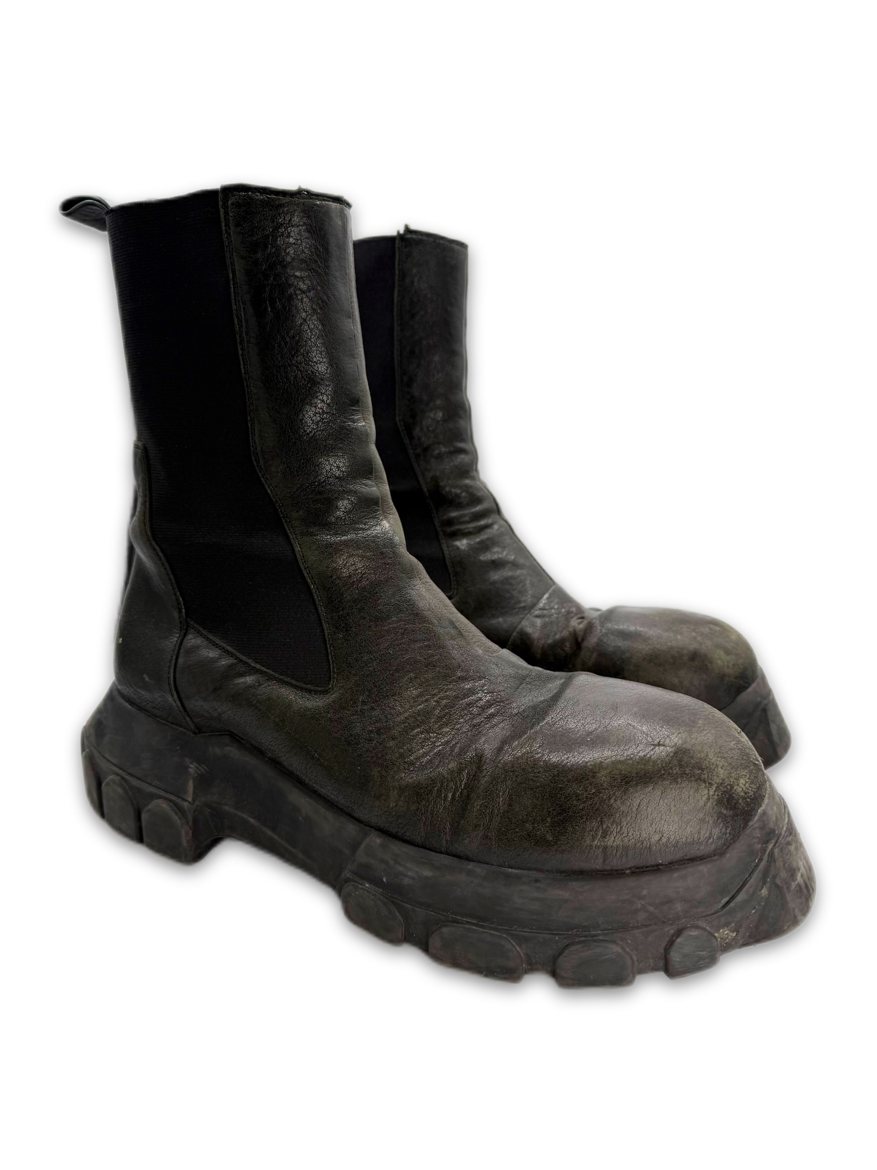 Rick Owens ‘Tractor’ Beatle Dark Green Leather Boots