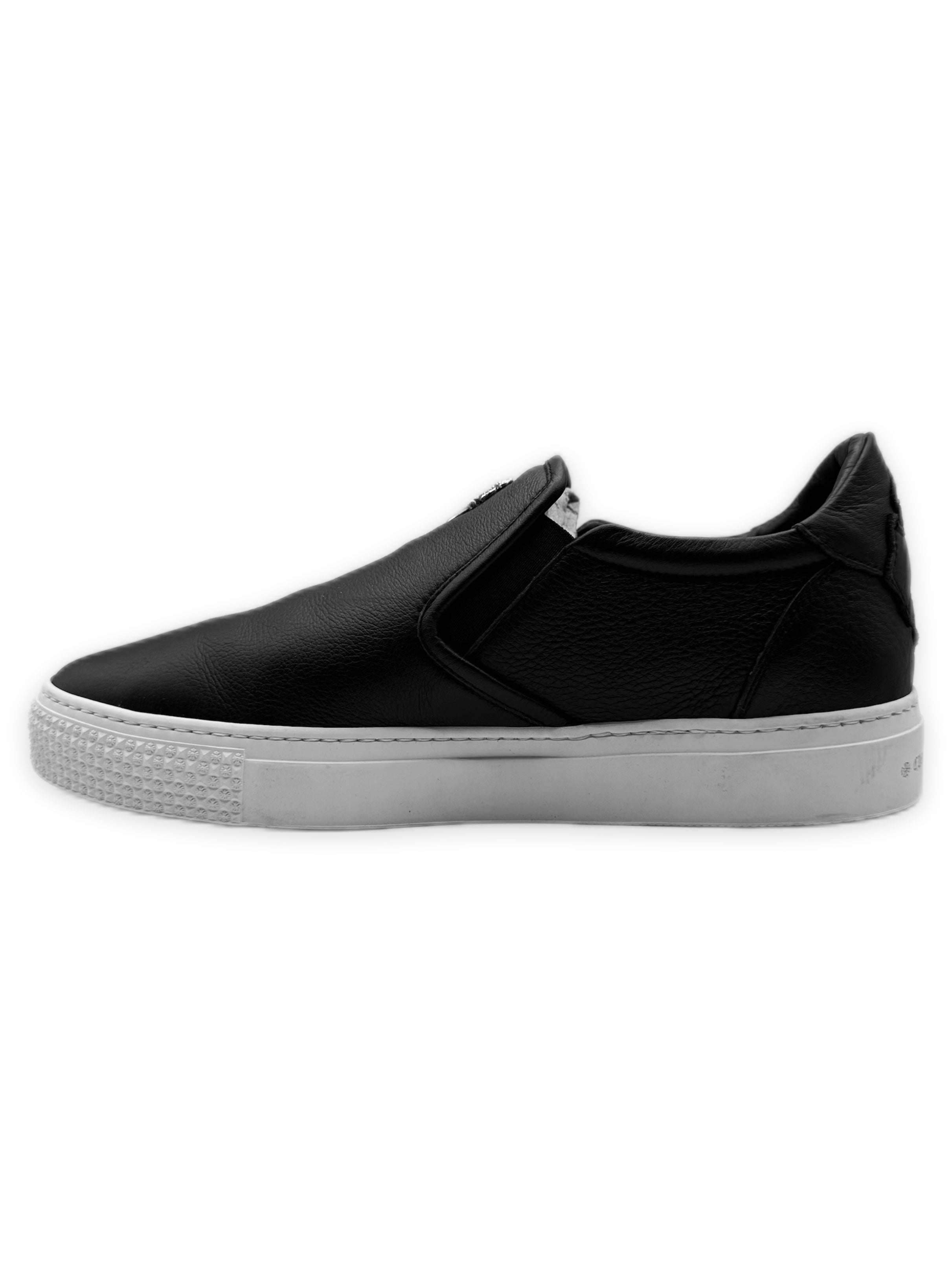 Chrome Hearts Dagger Black Plus Patch Leather Slip On Shoes