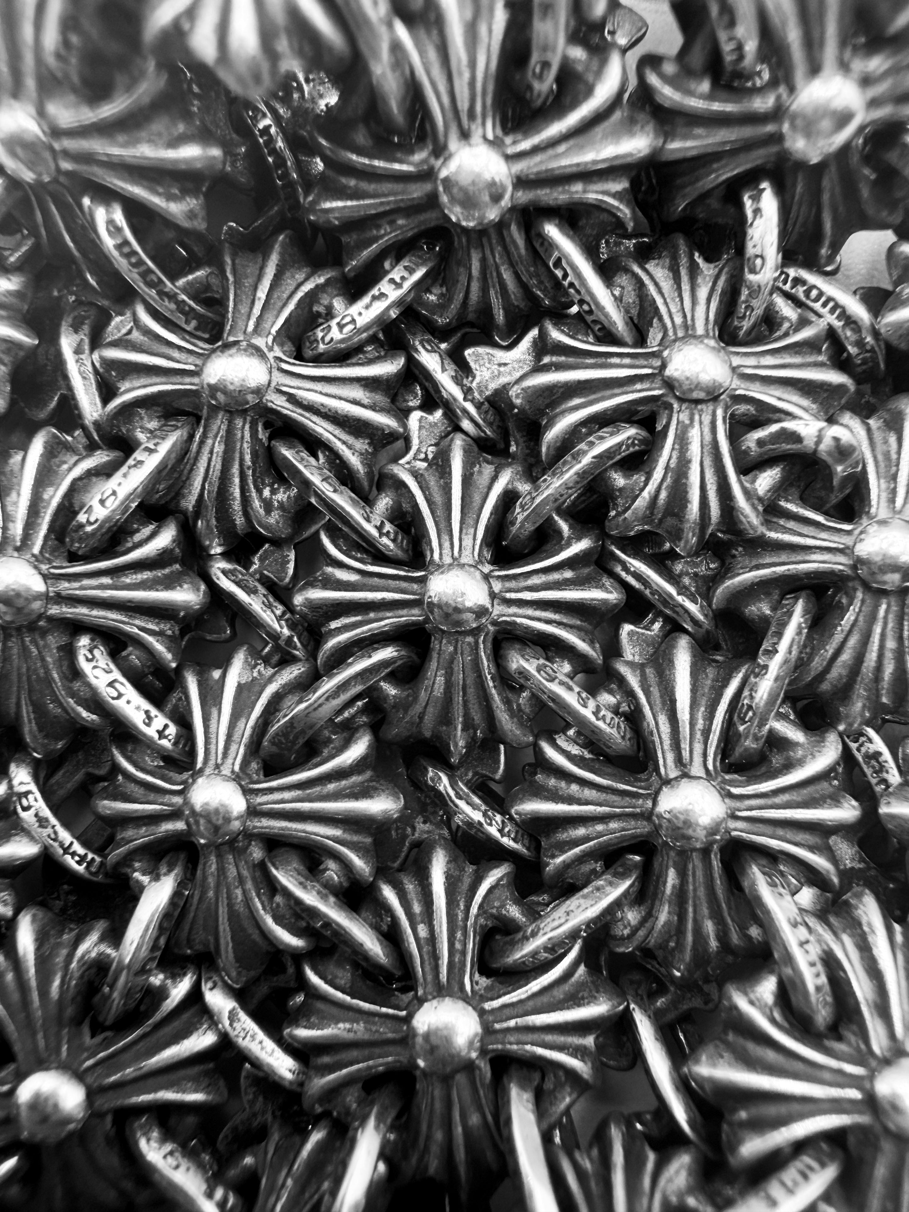 Chrome Hearts Plus Monogram Chain Mail .925 Silver Cuff Bracelet