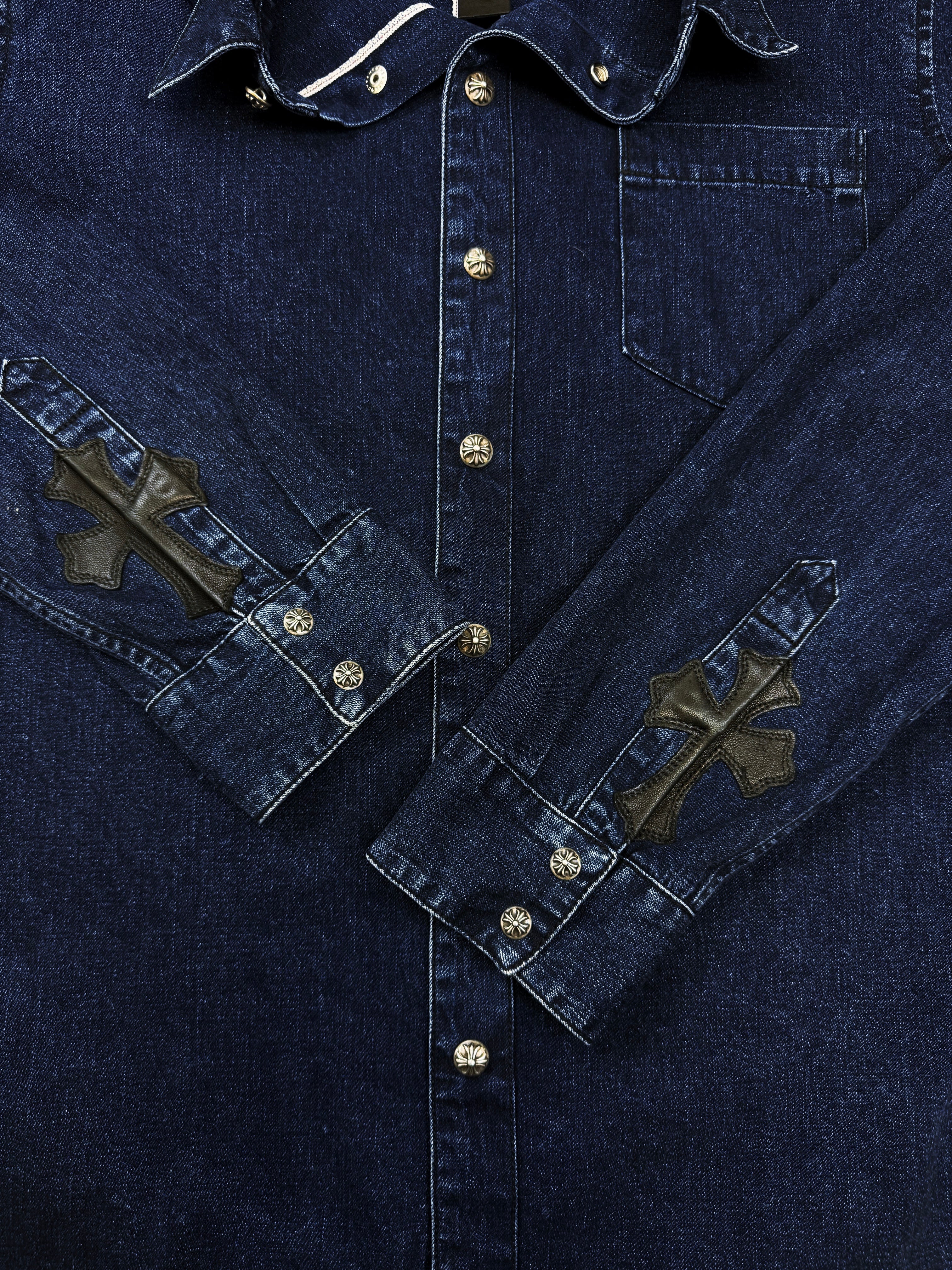 Chrome Hearts Loose Ends Cross Patch Selvedge Denim Shirt