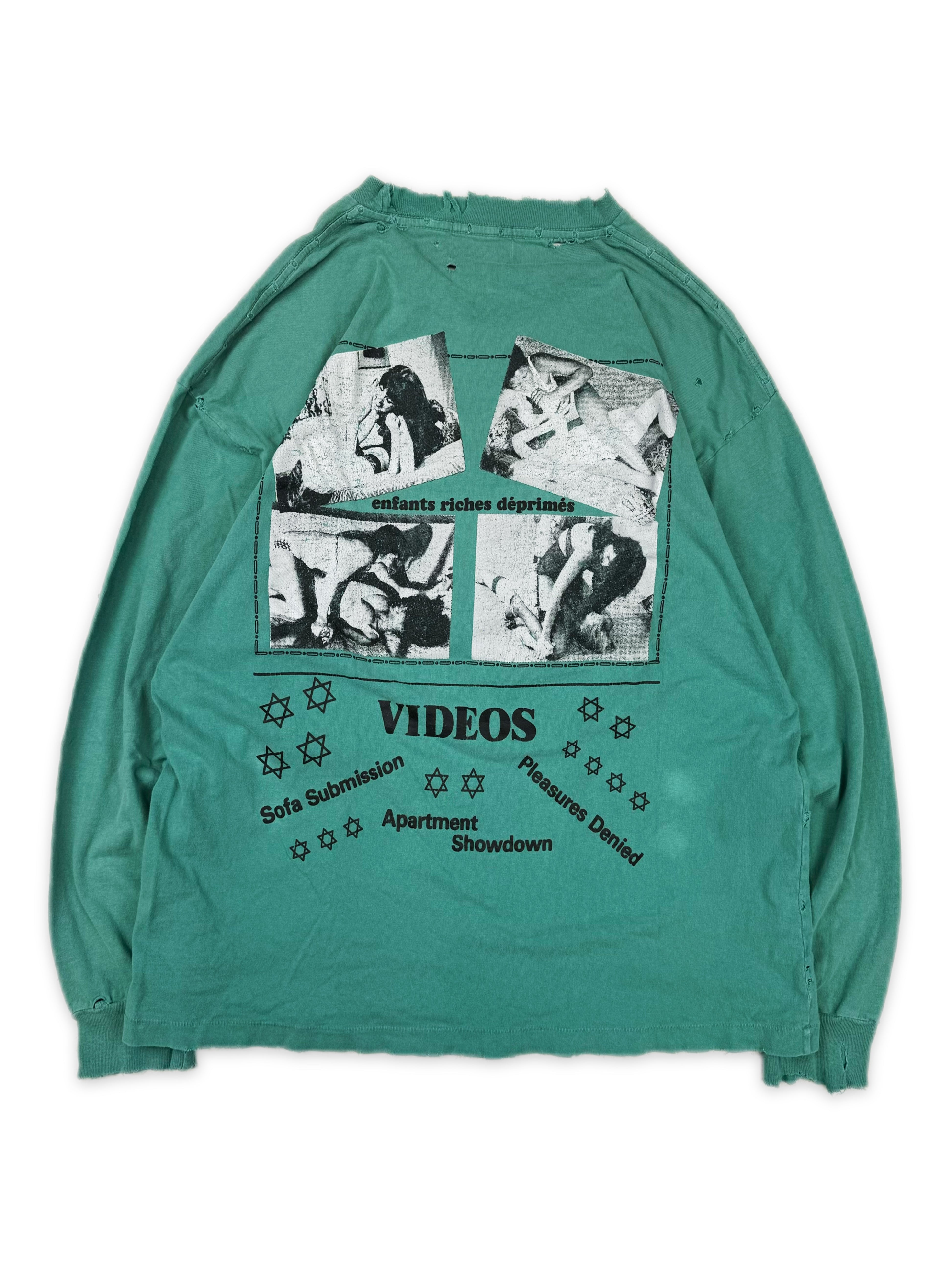 Enfants Riches Deprimes ‘Pleasures Denied’ Teal Distressed Long Sleeve