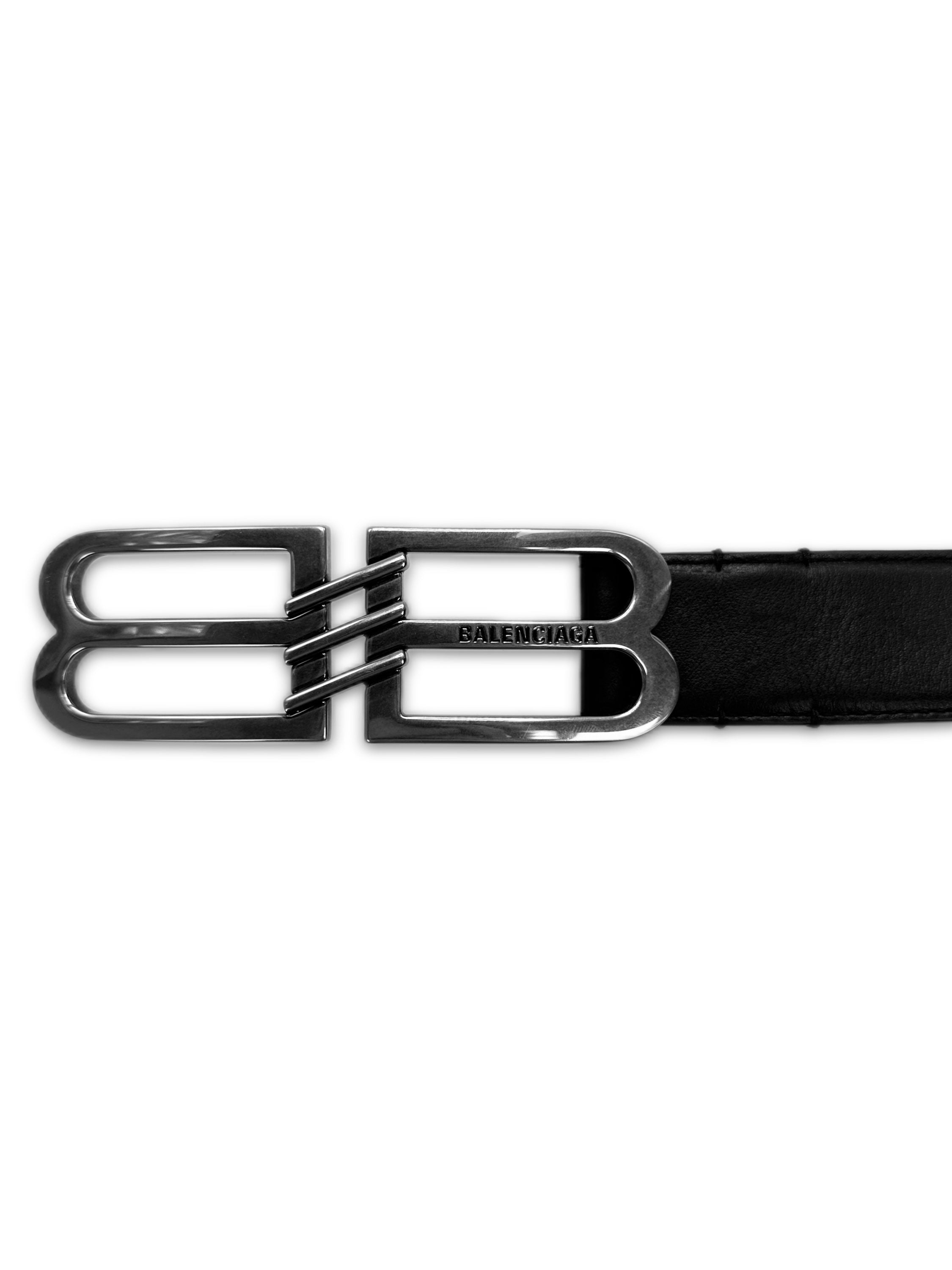AW22 Balenciaga ‘Lost Tape’ BB Silver Buckle Leather Belt