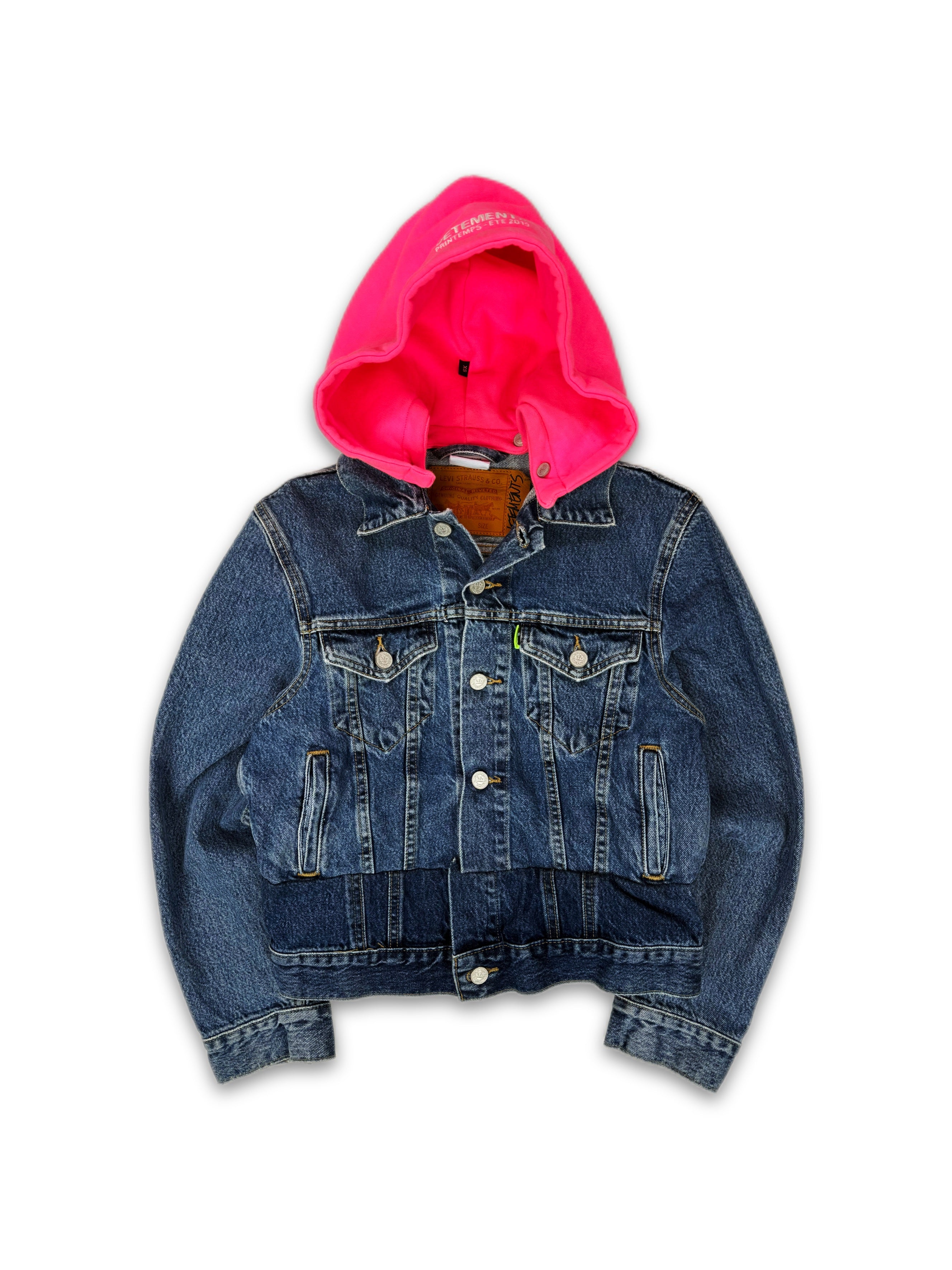 AW19 Vetements x Levi’s Neon Pink / Blue Hooded Denim Jacket