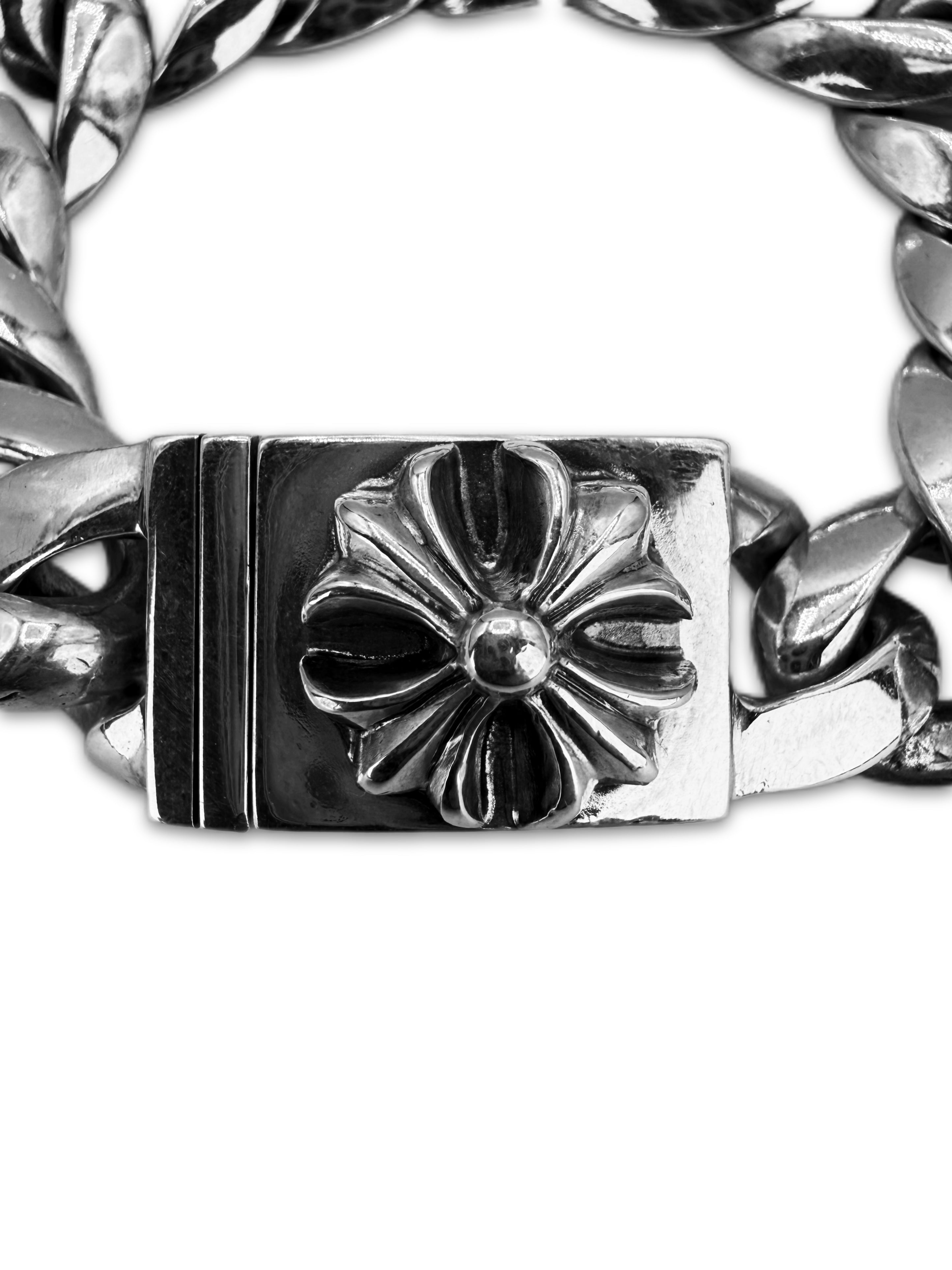 Chrome Hearts Plus Cross Box ID Cuban Link Silver Bracelet