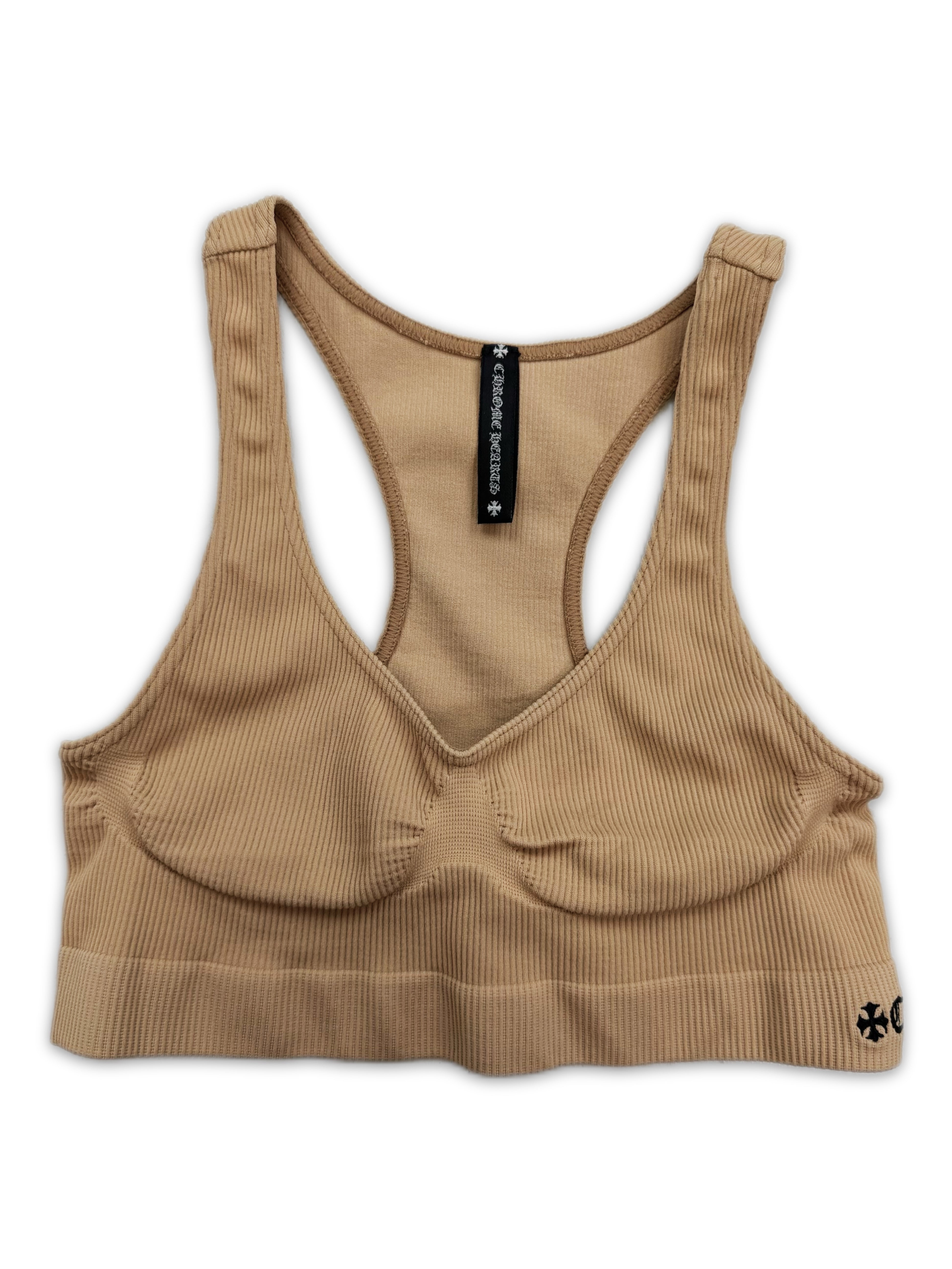 Chrome Hearts Ribbed Beige CH Logo Sports Bra
