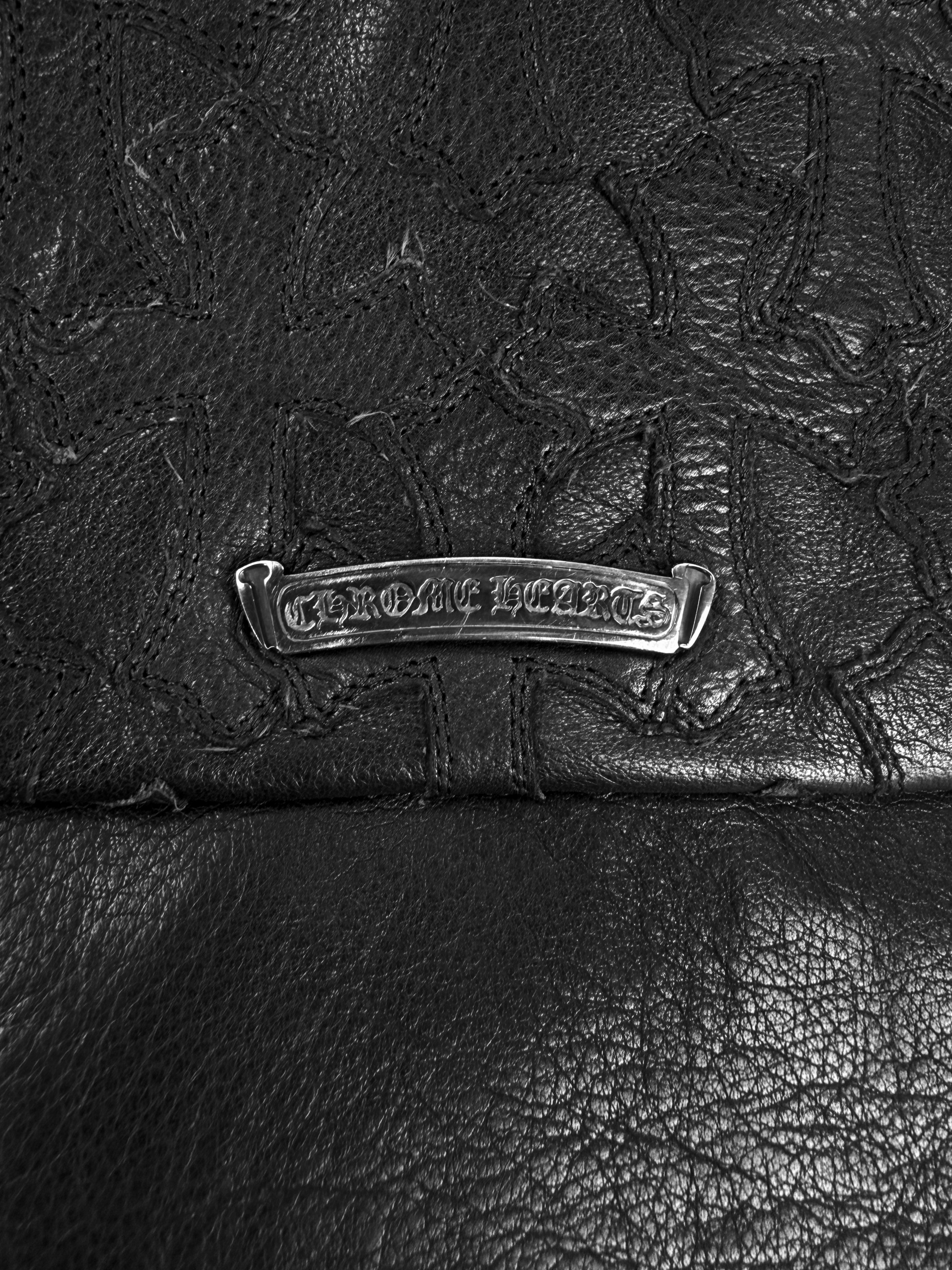 Chrome Hearts Cemetery Cross Patch Flooded Black Leather Large Duffle Bag