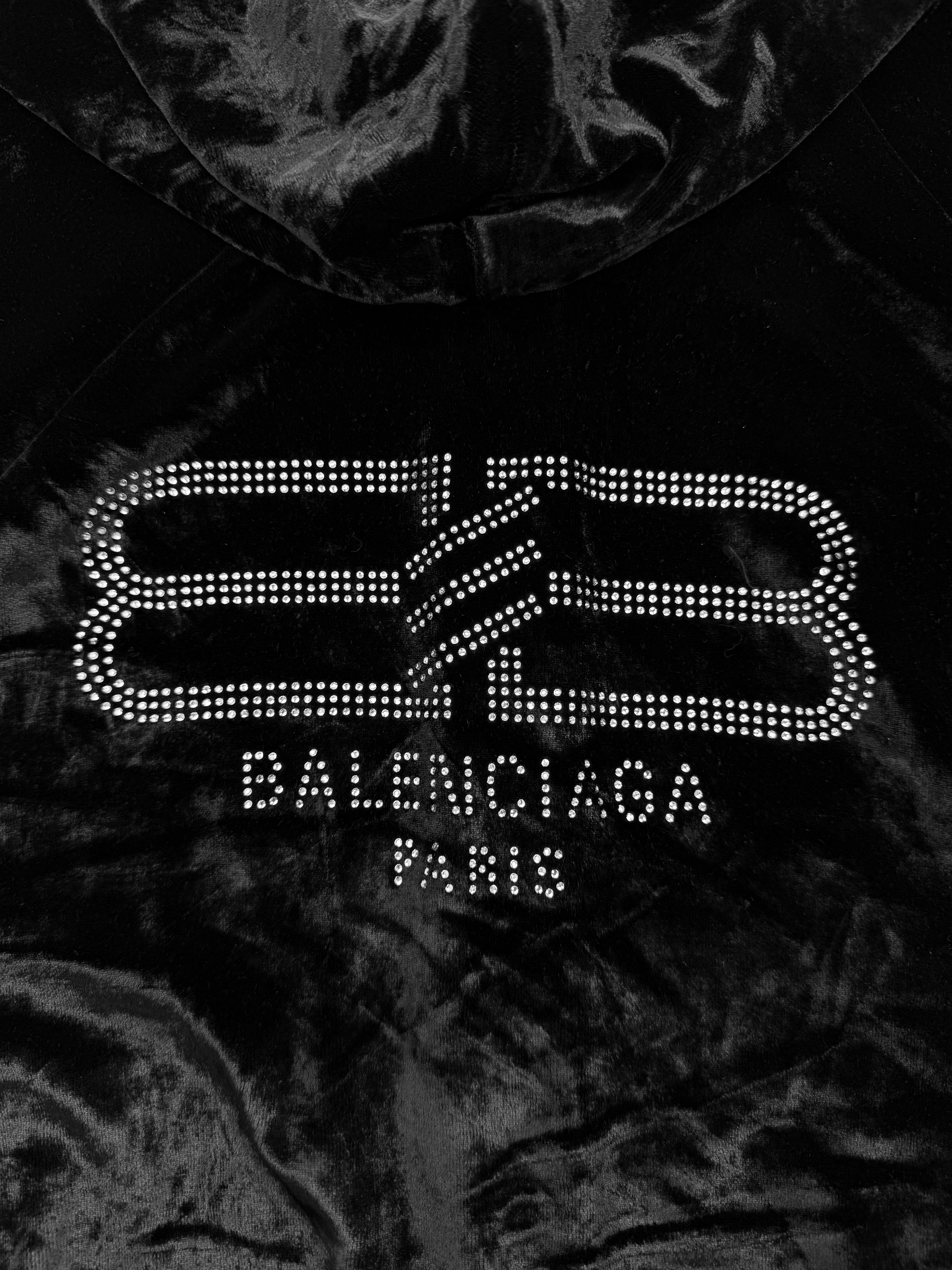 SS23 Balenciaga Mud Show Velvet Rhinestone Zip-up Hoodie