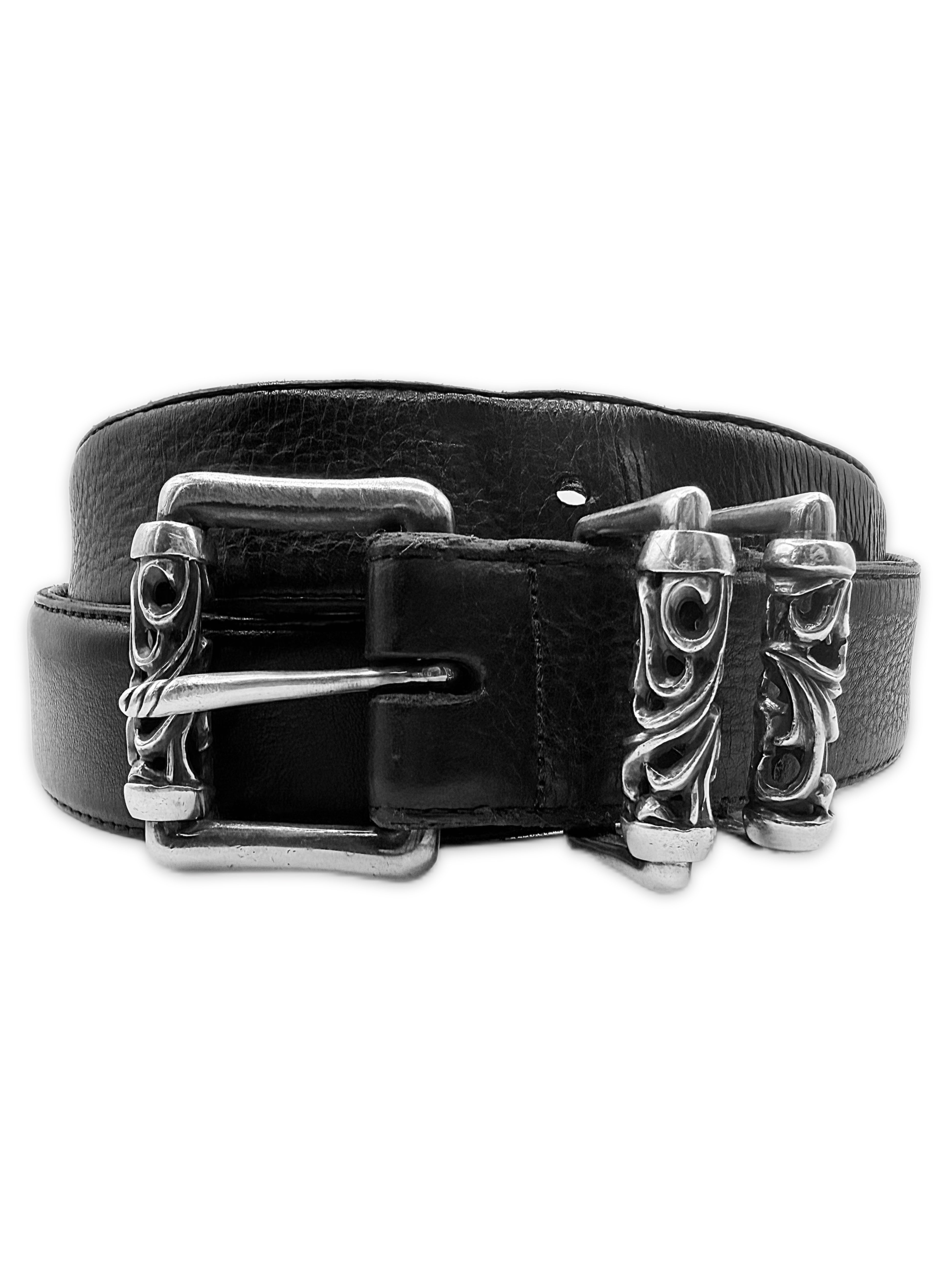 Chrome Hearts Double Roller .925 Silver Black Leather Belt
