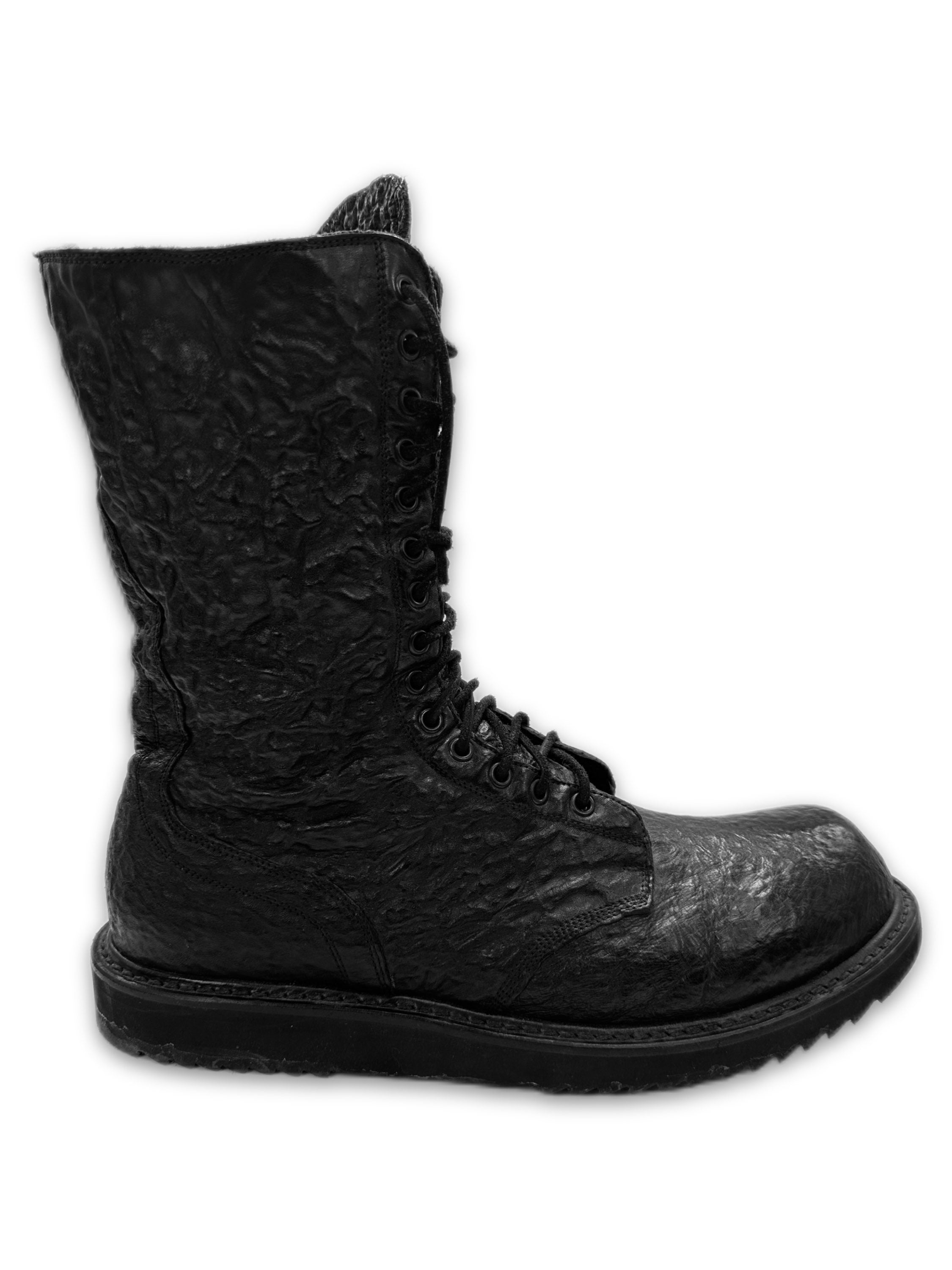 Rick Owens Crinkled ‘Shark Leather’ Acid Treated Combat Boots