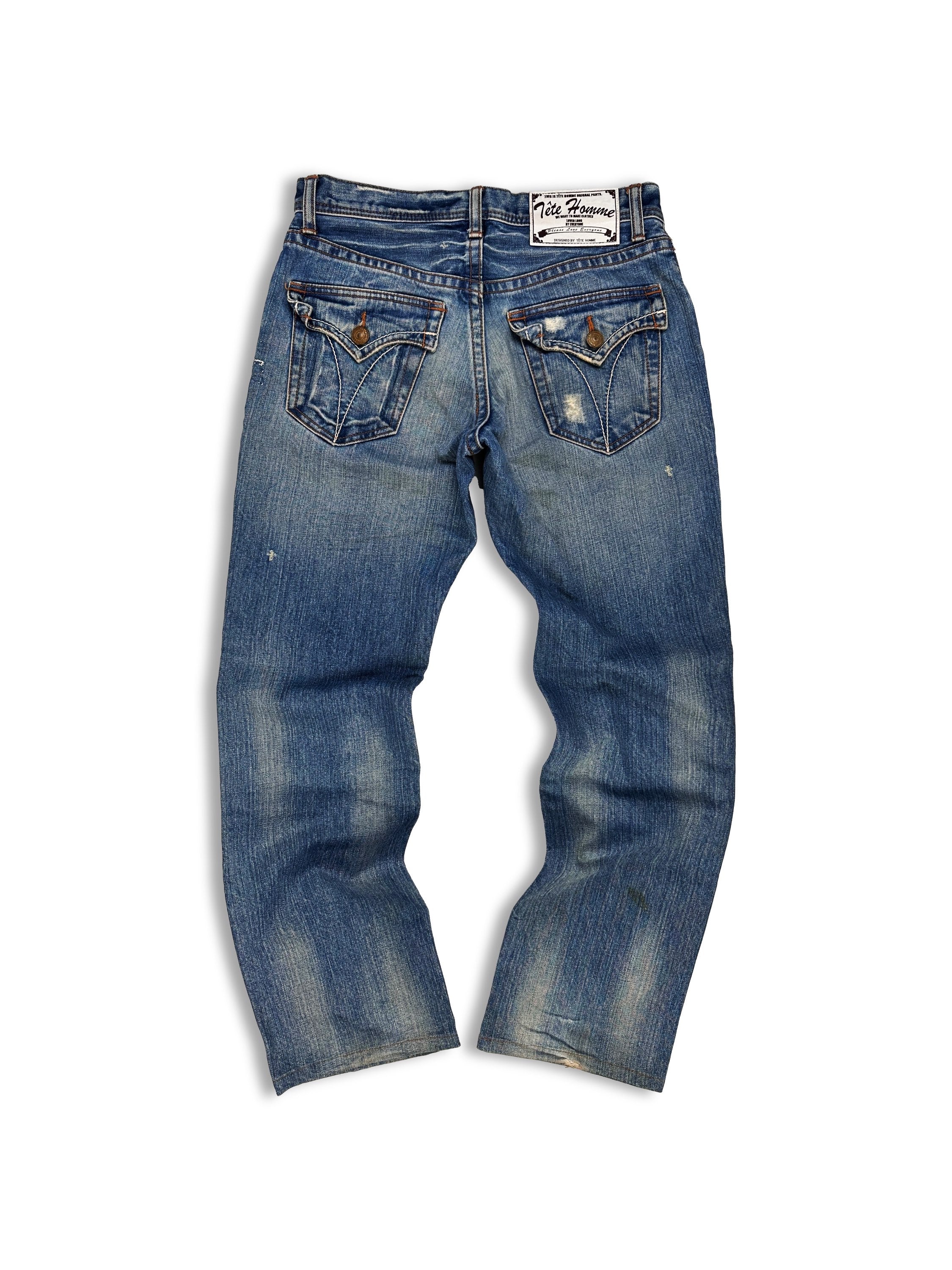 00s Tete Homme ‘Pirate’ Studded Distressed Light Wash Denim