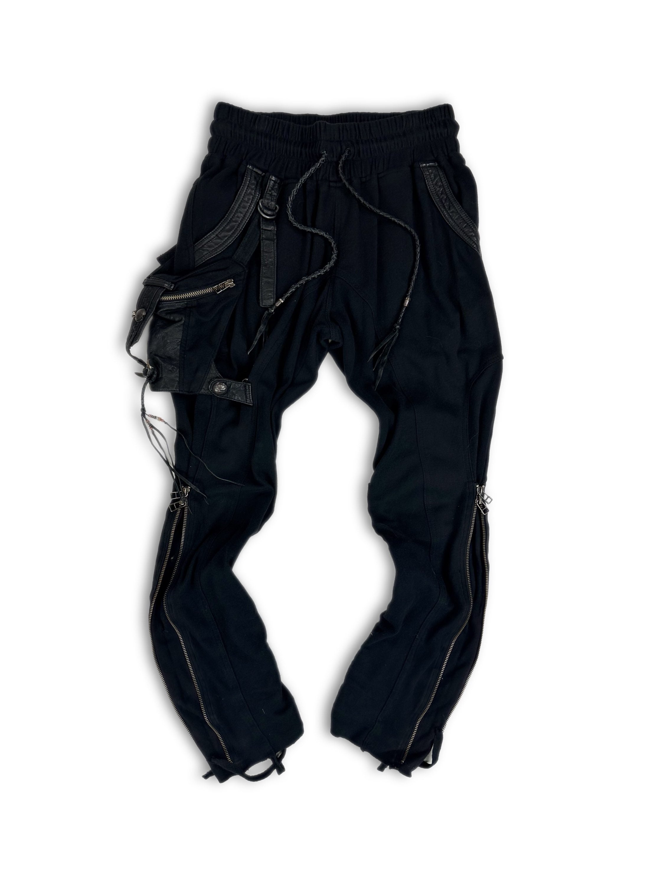 14th Addiction Black Leather Bondage Strap Zippered Pants