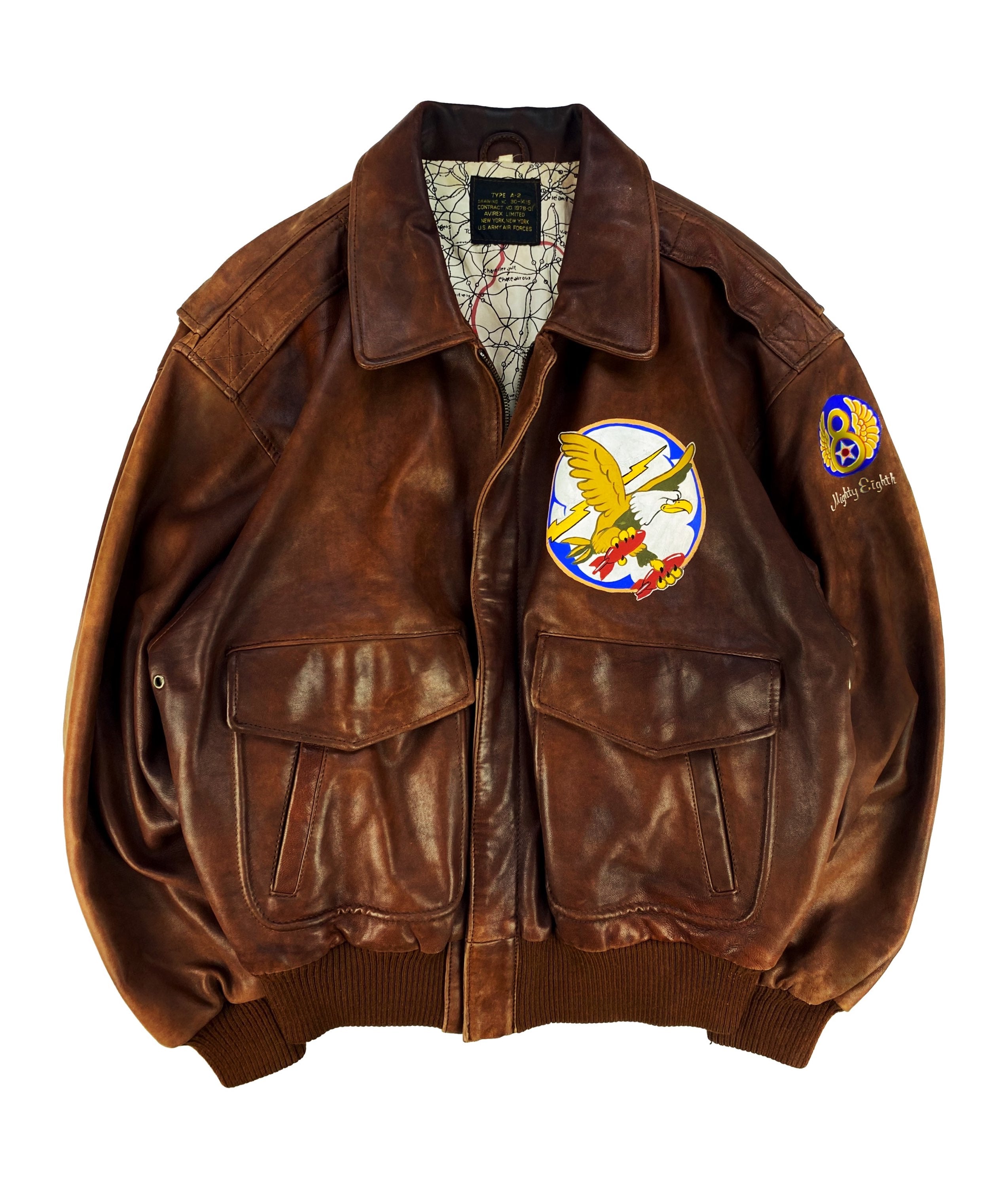 90S AVIREX 'SLEEPY' PIN-UP GIRL PAINTED LEATHER BOMBER JACKET