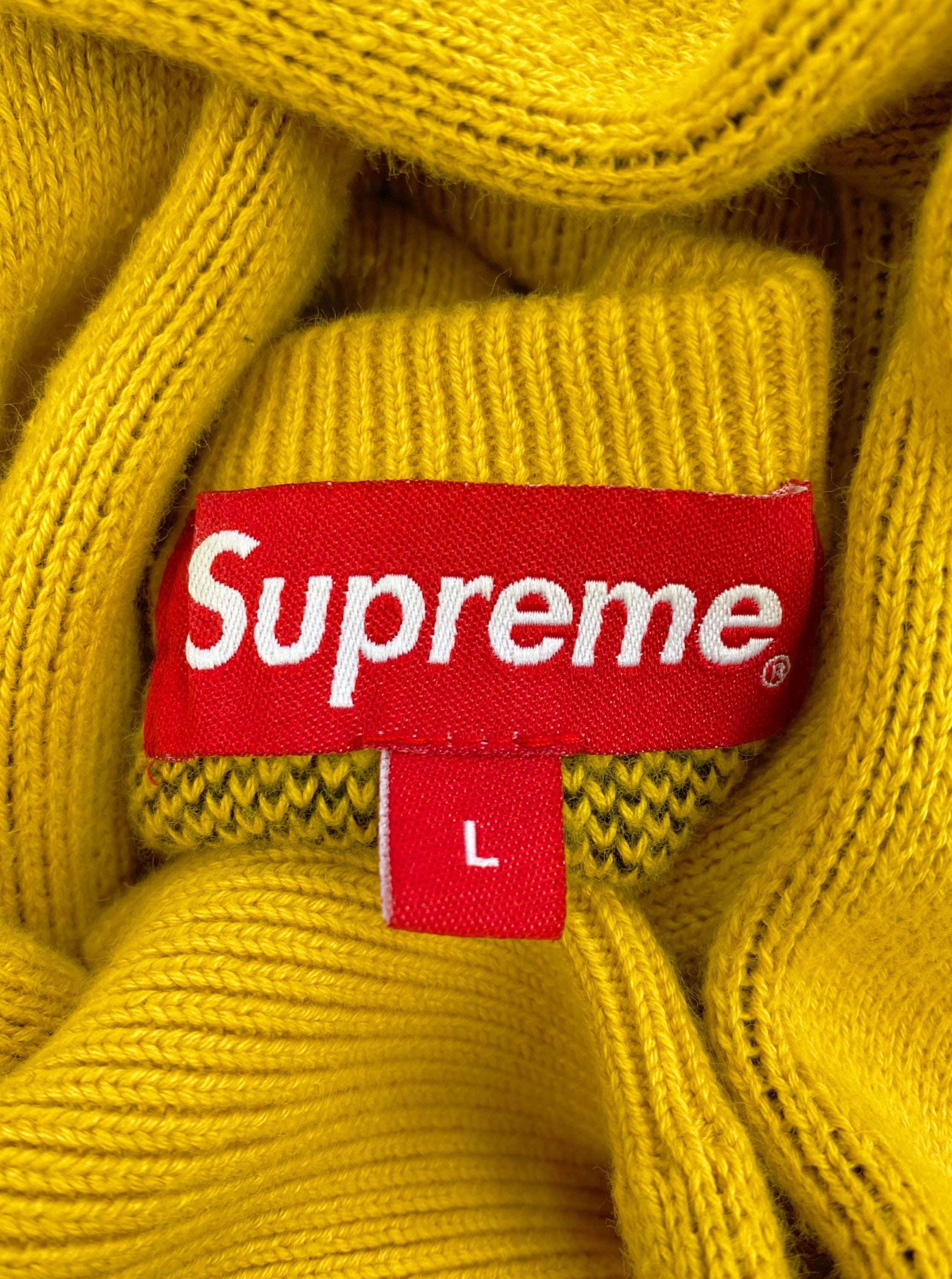 FW15 SUPREME 'CHILD OF HELL' SLOGAN YELLOW KNITTED SWEATER