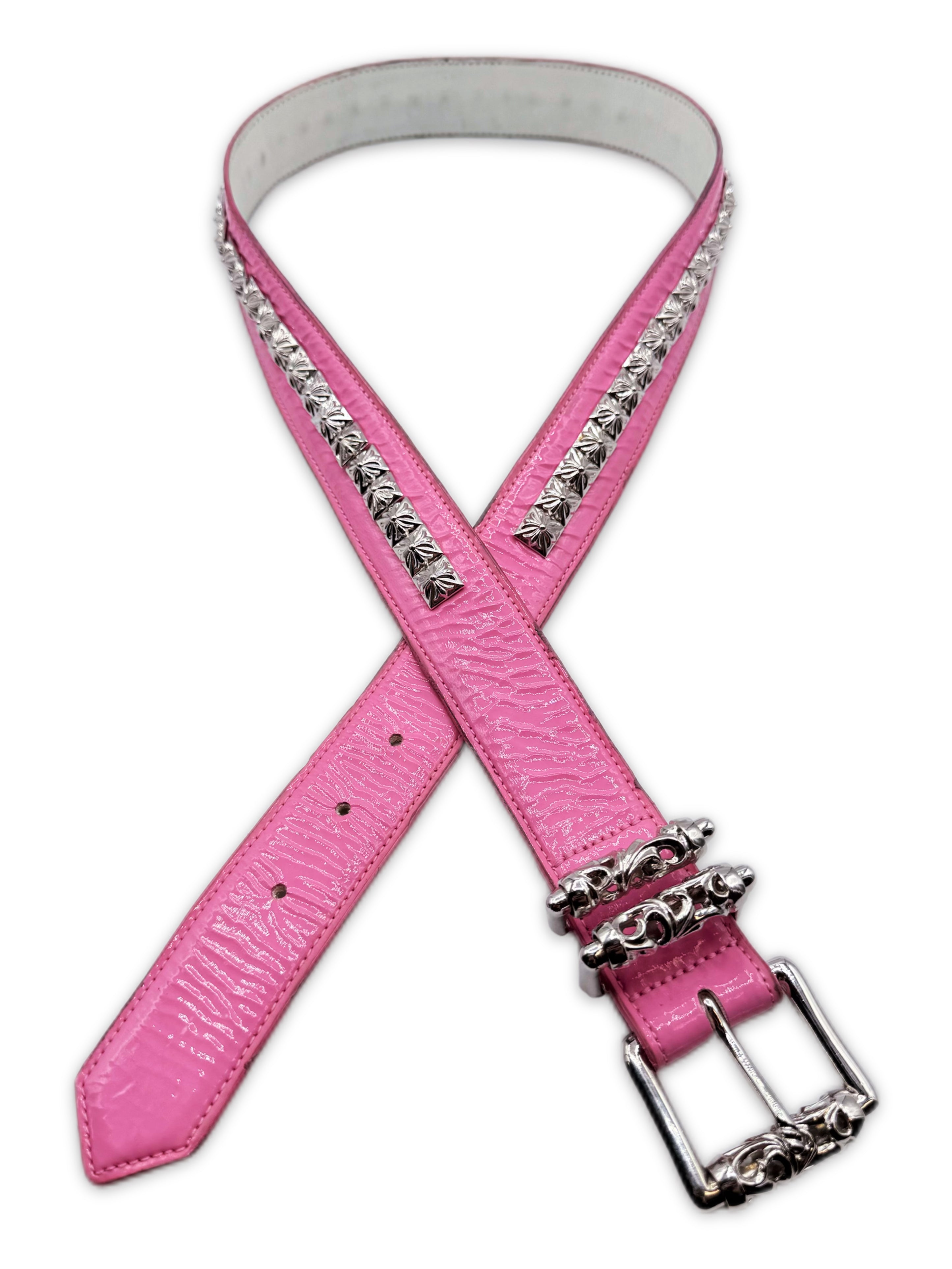 Chrome Hearts Pyramid Stud Patent Leather Rhodium Pink Roller Belt
